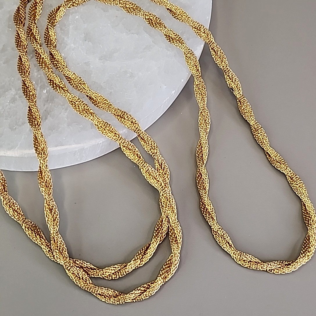 Vintage Mesh Tube Chain Necklace Twist Gold Tone 37″
