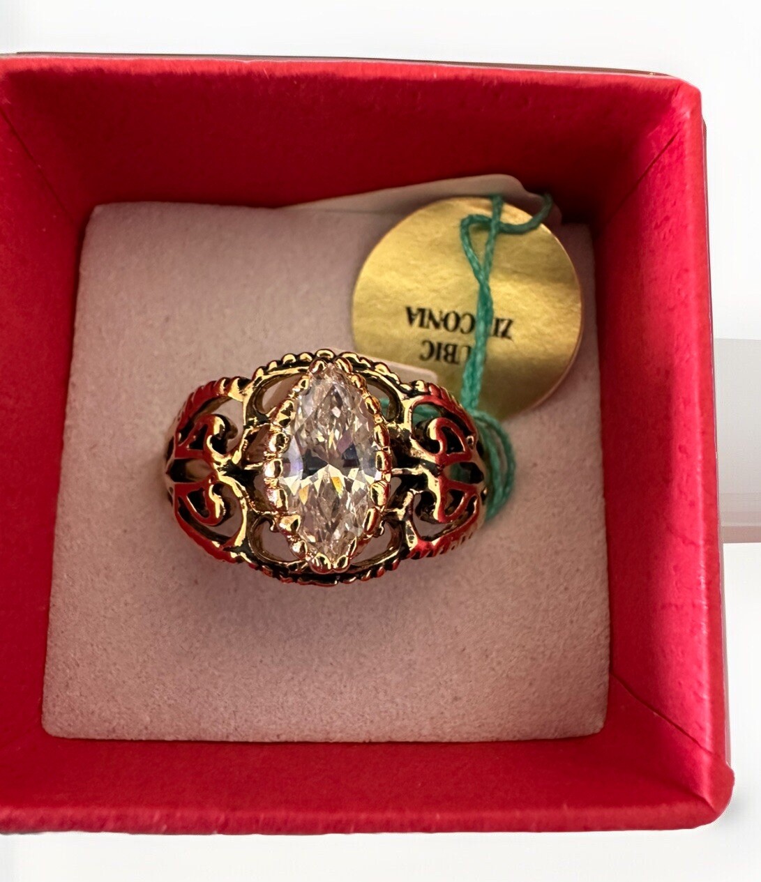 NEW Vintage Cubic Zirconia 14K Dura-Klad Gold Electroplate Cocktail Ring Sz. 9