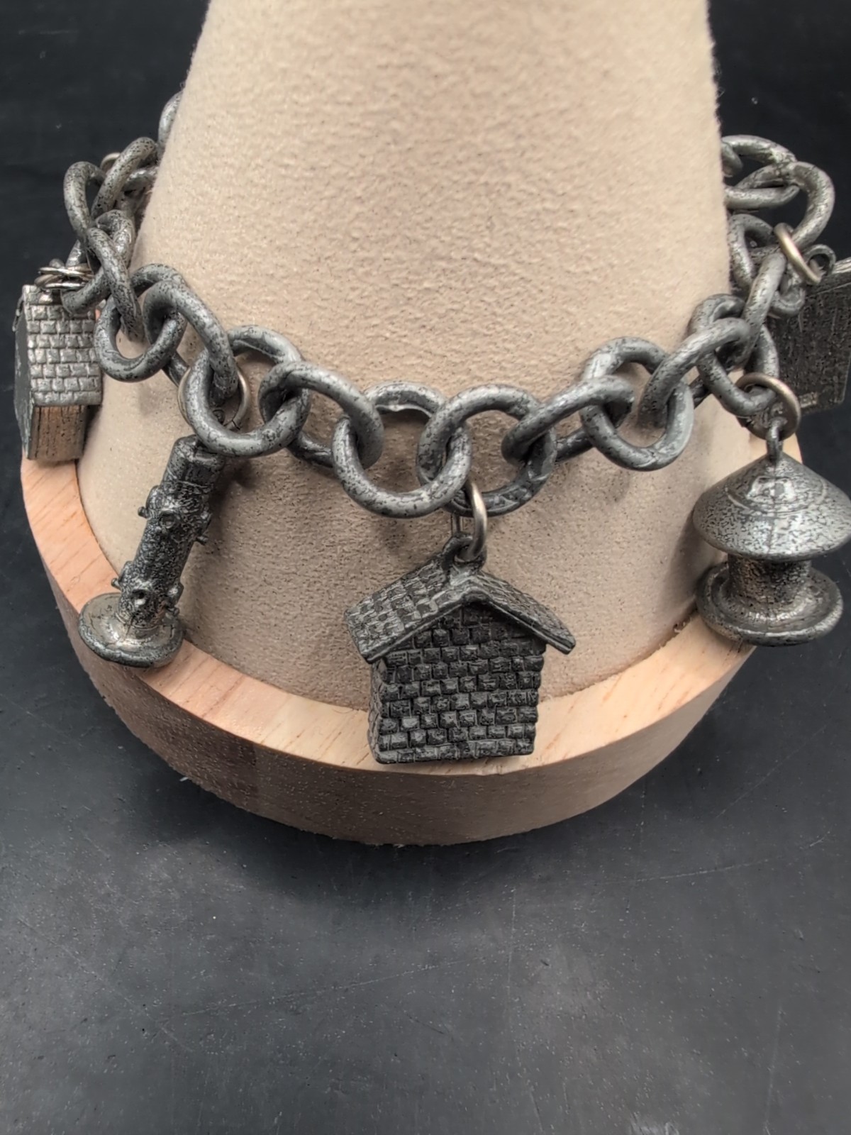 Vintage Jim Clift Pewter Signed Birdhouse/Bird Feeder Charm Bracelet Unique