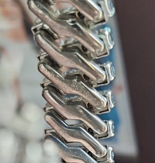 Expanding Blue Rhinestone Bracelet Heavy 4 Rows Across Stainless