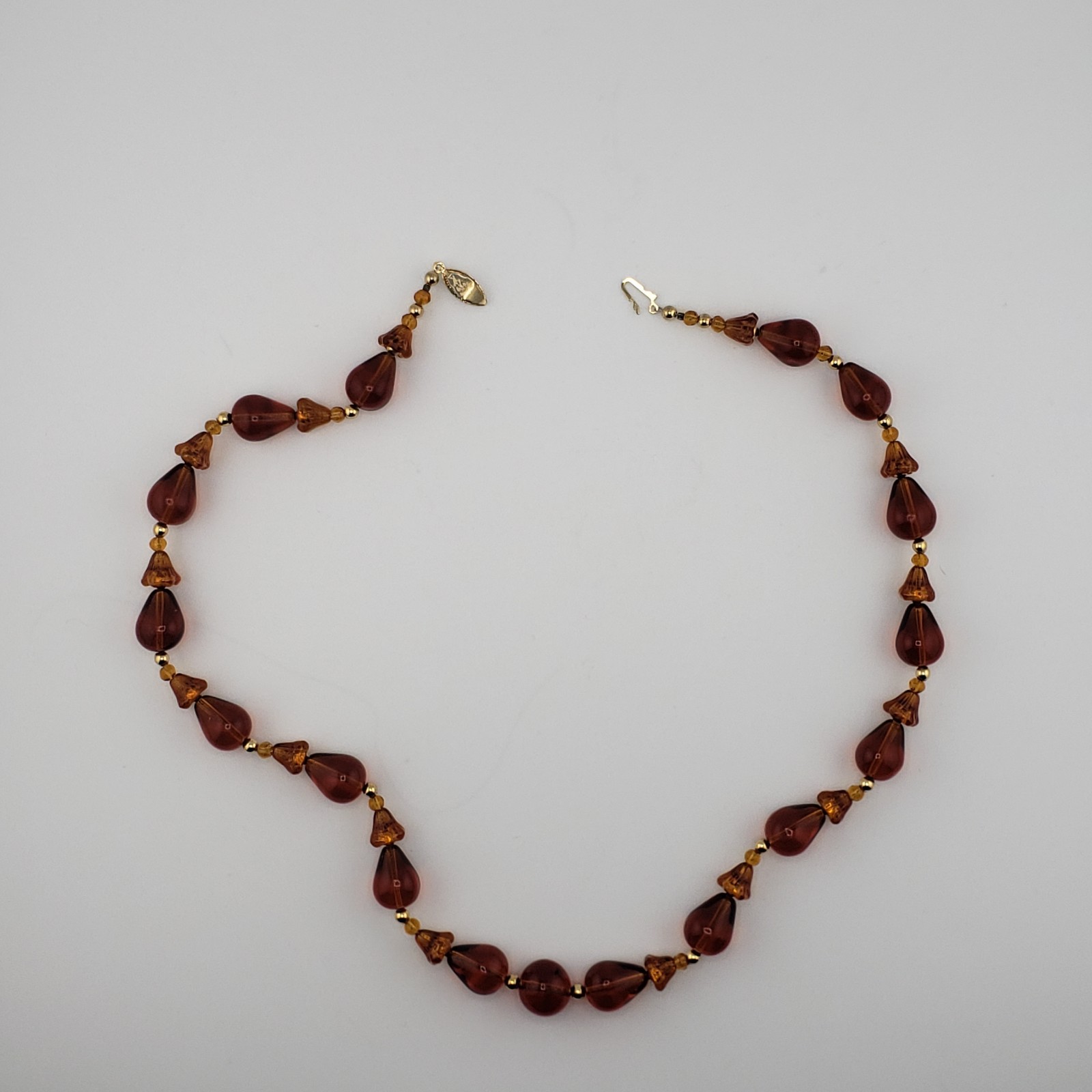 Glass Bead Necklace Chunky Multi Shapes Cognac Brown Earthy Boho Hippie VTG 22″