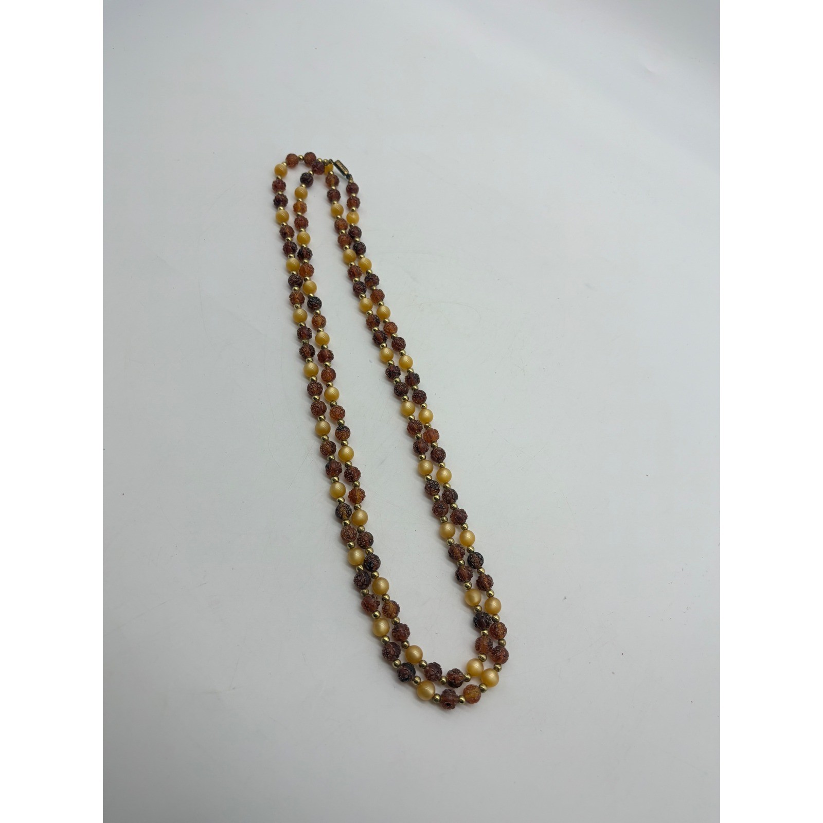 Vintage Yellow Carved Floral Beaded Opera Necklace 50 Inch Long Boho Retro