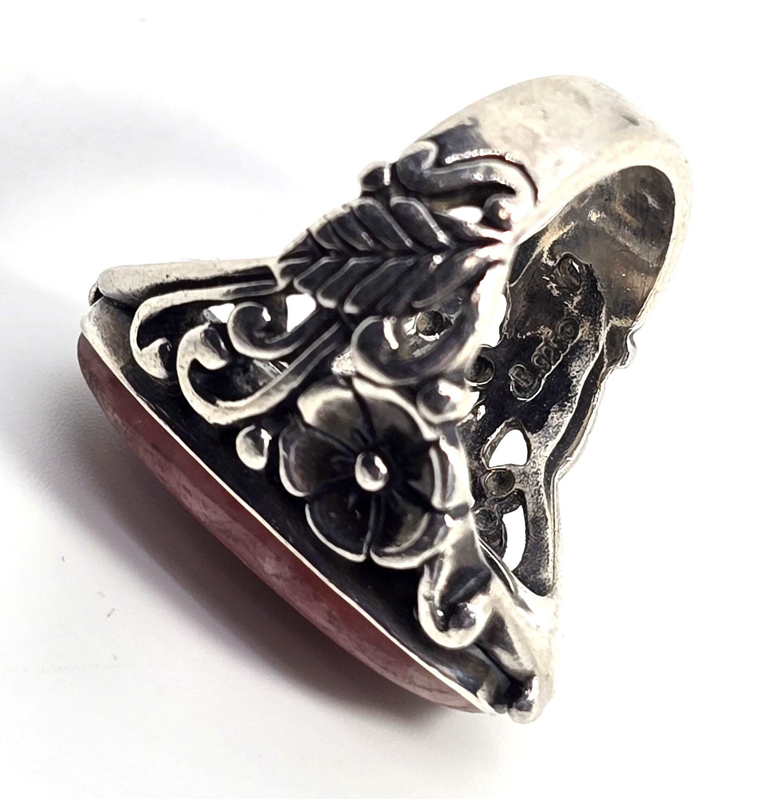 Carolyn Pollack Relios Rhodochrosite Sterling Silver flower filigree Ring size 6