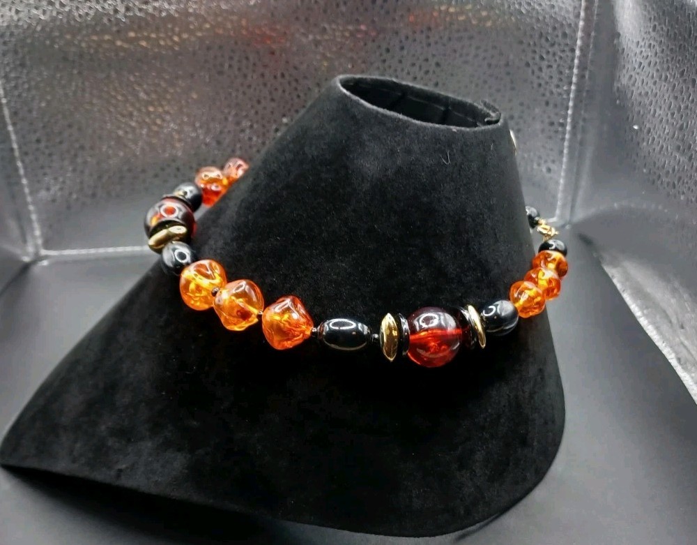 Vintage Tortoise Shell Acrylic & Plastic Bib Necklace