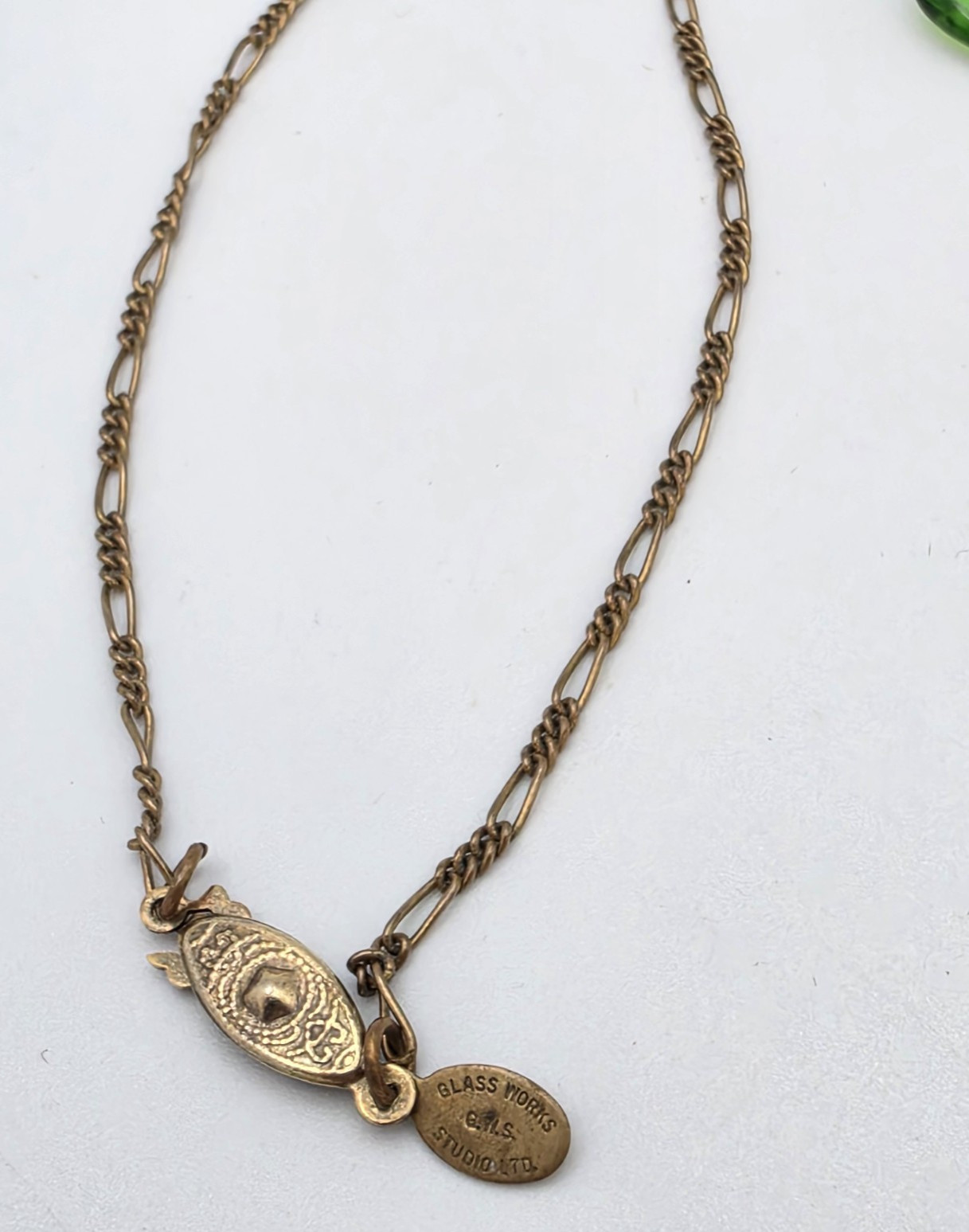 Vtg Glass Works Studio Brass Glass Hearts Multi Colors Necklace 30″