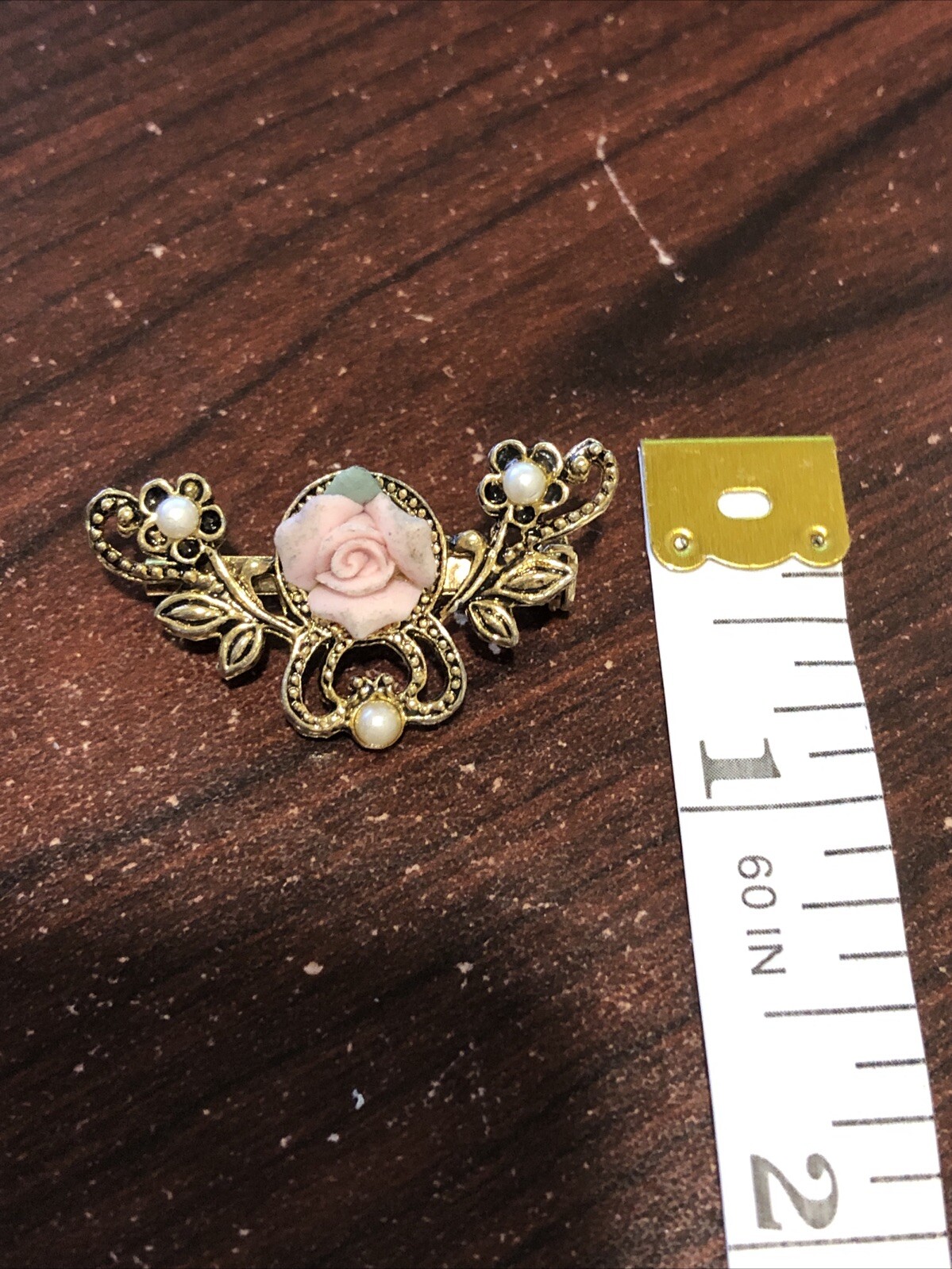 1928 Style Gold Tone Pierced Earrings Faux Pink Pearl and Gray Teardrop w/Brooch