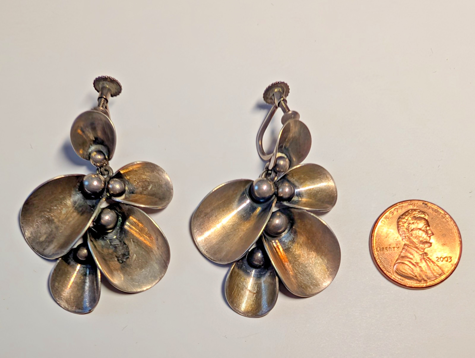 VINTAGE STERLING SILVER N.E. FROM DENMARK EARRINGS SIGNED HALLMARKED SCREWBACK