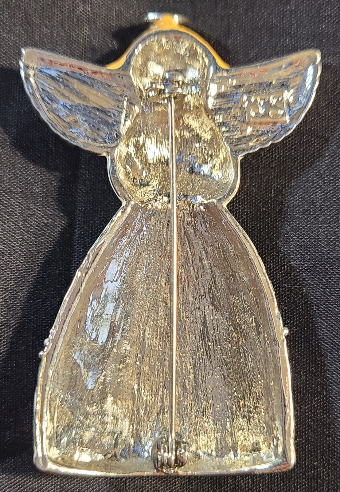 VINTAGE STUNNING ENAMEL GUARDIAN ANGEL SIGNED JS PIN BROOCH