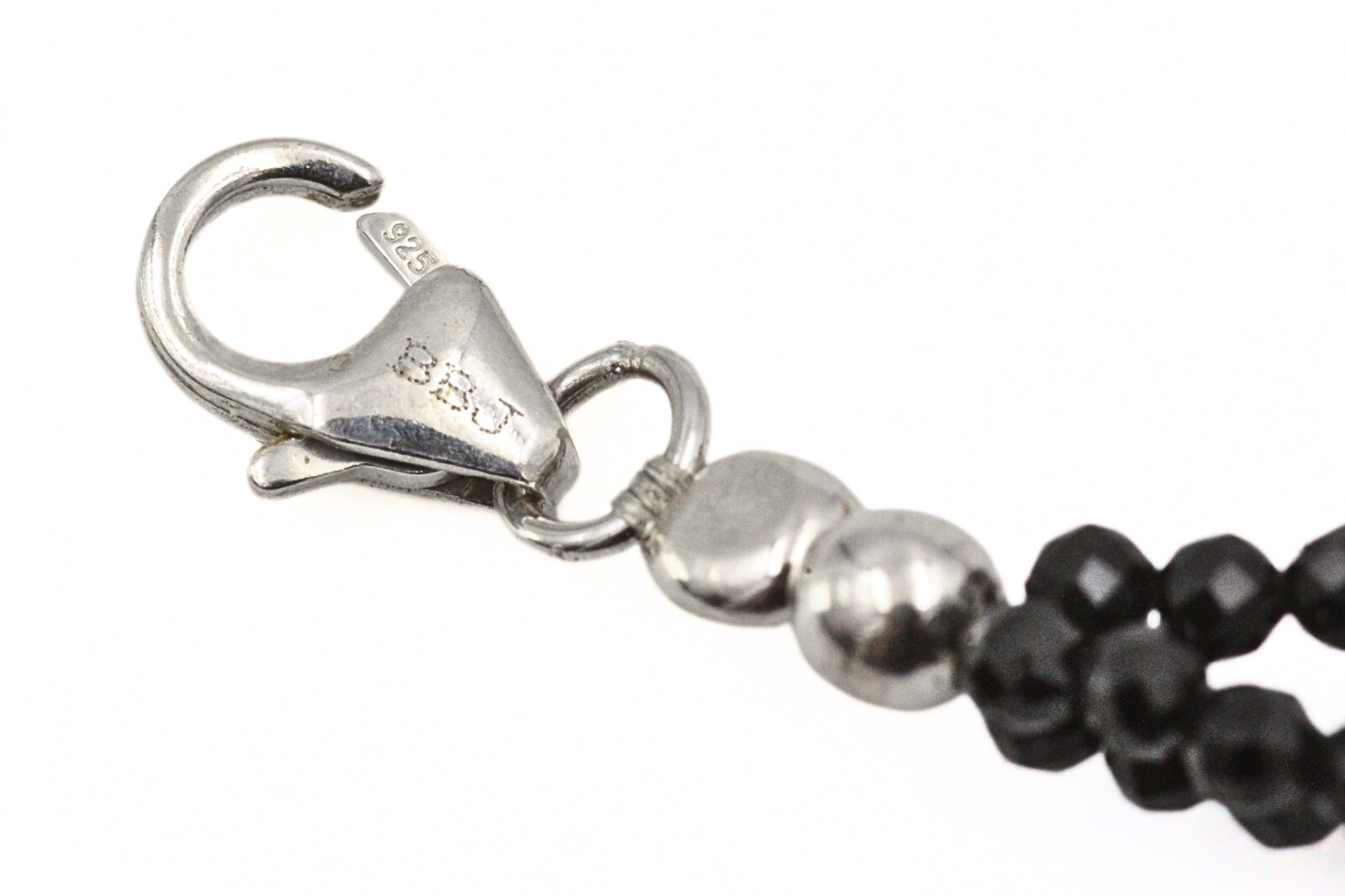 BBJ Signed Triple Strand Black Glass Sterling Silver HSN Bracelet