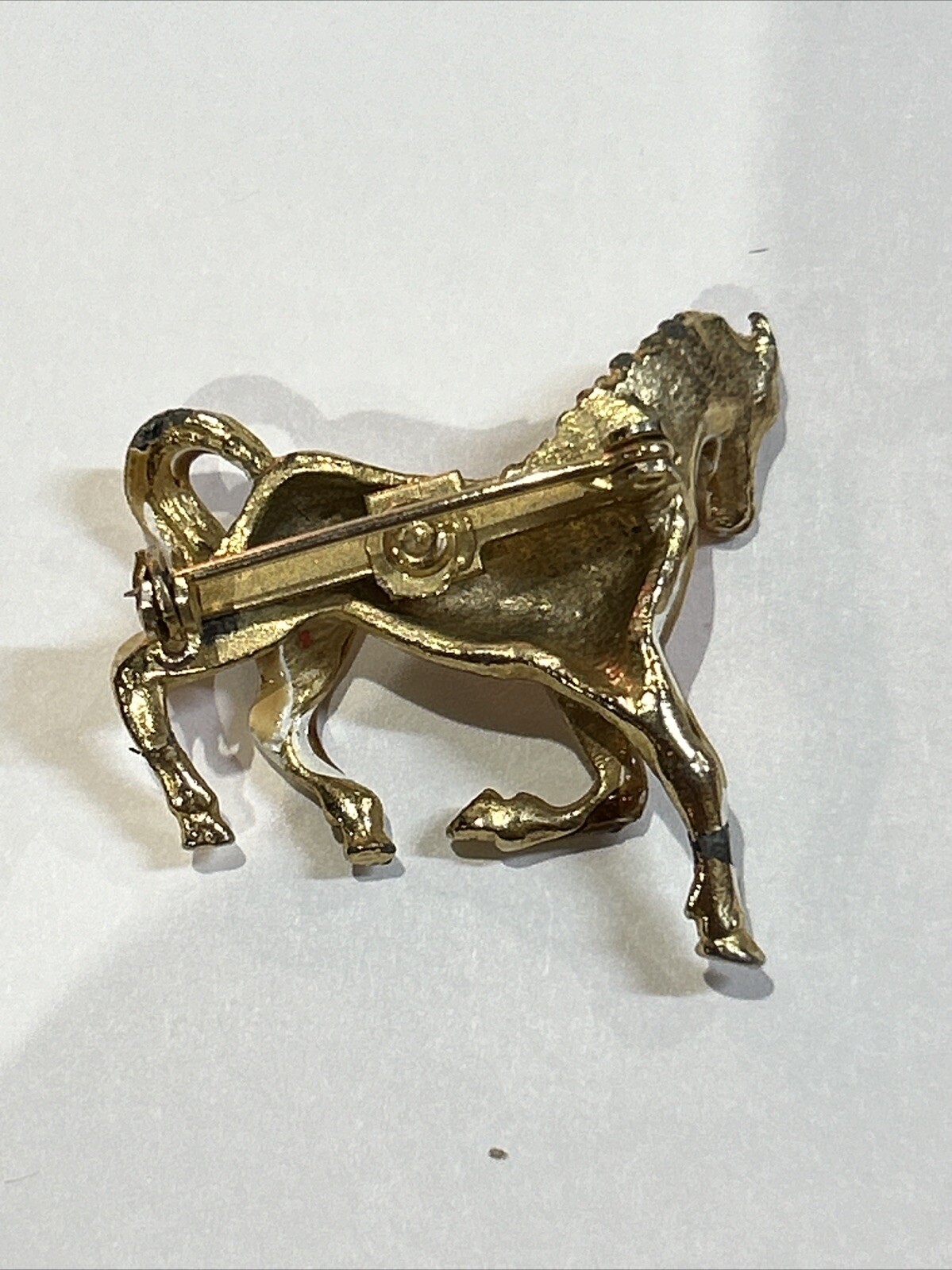 Vintage Enamel Gold Tone Running Horse Equestrian Brooch Pin