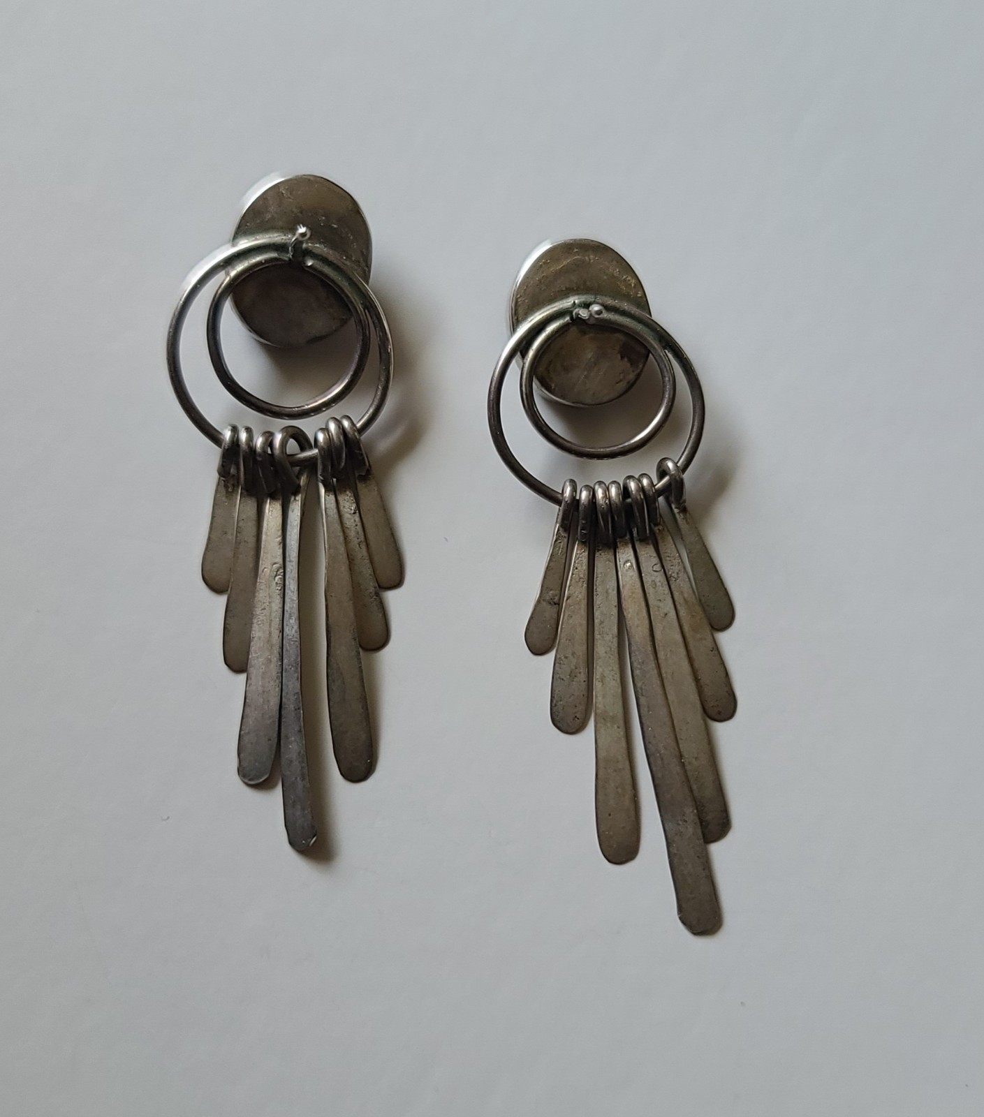 Vintage Sterling Silver Paua Shell Fan Dangle Stud Earrings Southwestern Style