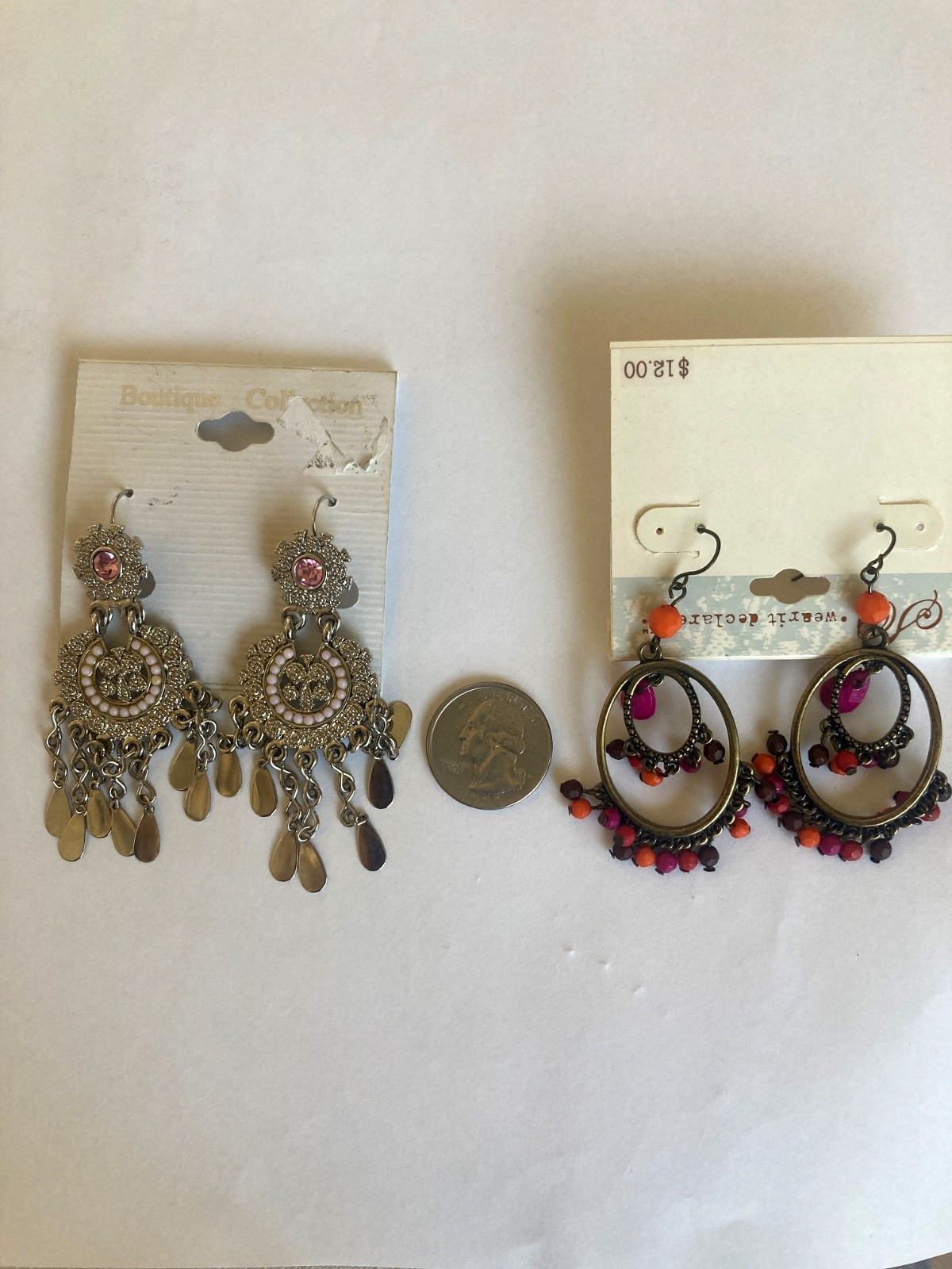 Vtg Boho Pierced Earrings Big Dangle Lot of 3