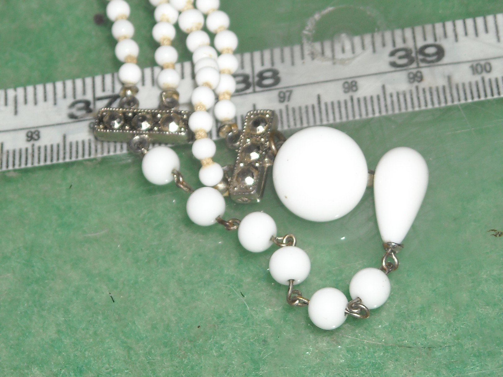 vintage white glass bead two strand necklace from Japan hook at 15″ and shorter