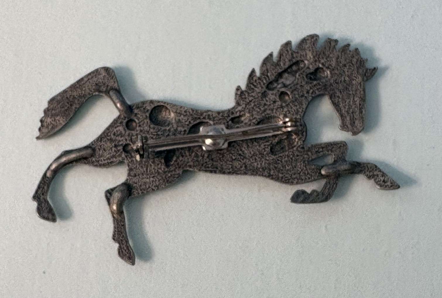 Nice Appaloosa Horse Brooch / Pin. Approximately 3″ x 2″. Possibly Pewter.