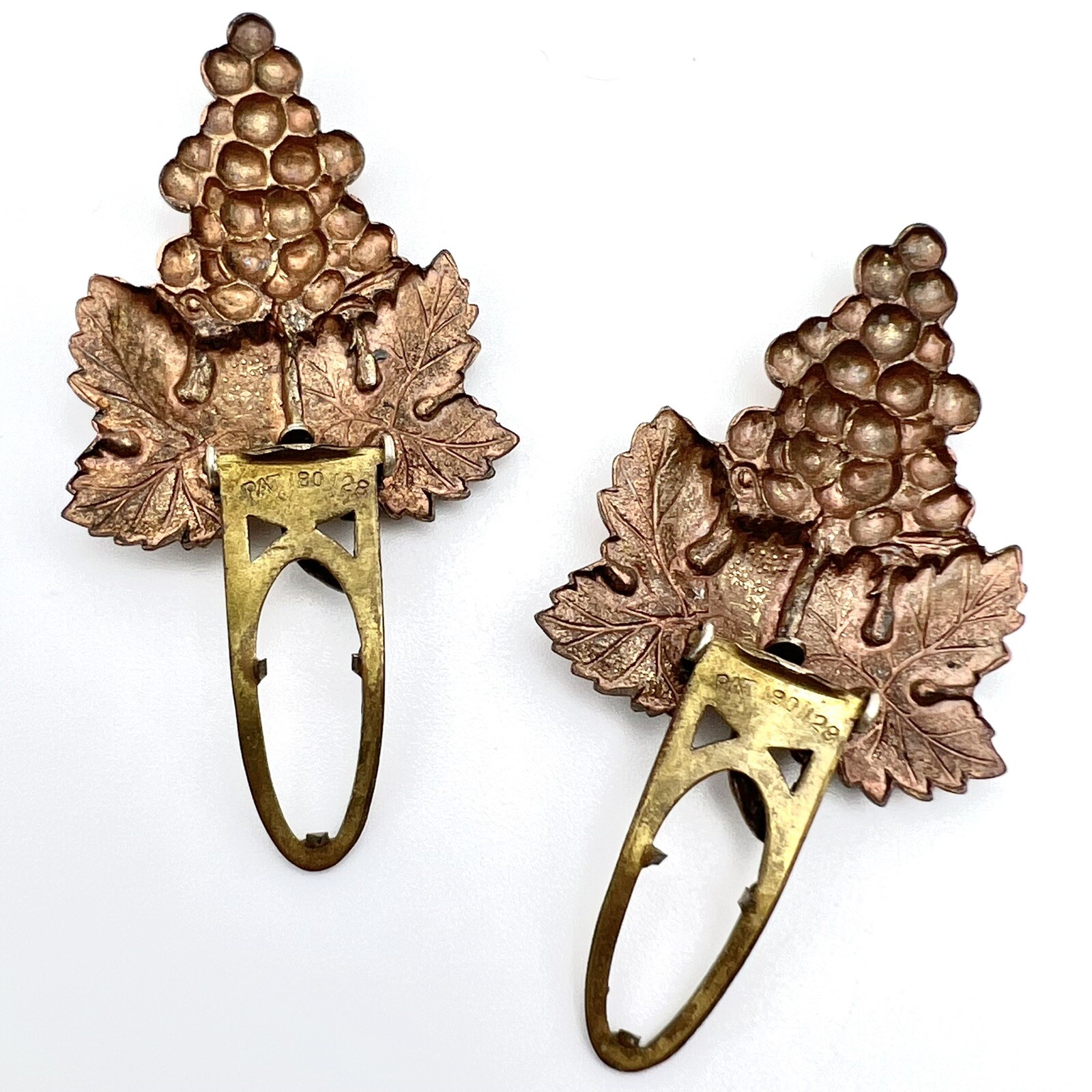 Vintage 1930s Copper Color Bunch of Grapes Vineyard Wine Dress Clips PAIR