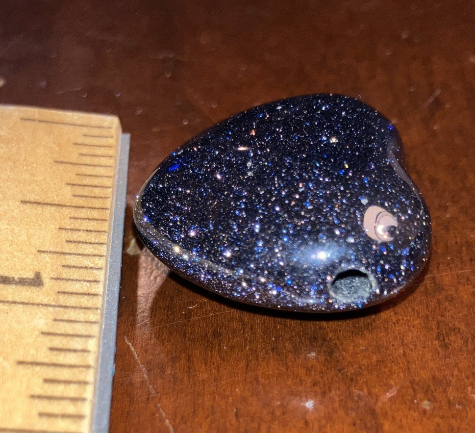 Heart Shaped Pendant Goldstone Dark Blue Sparkling Silica Glass