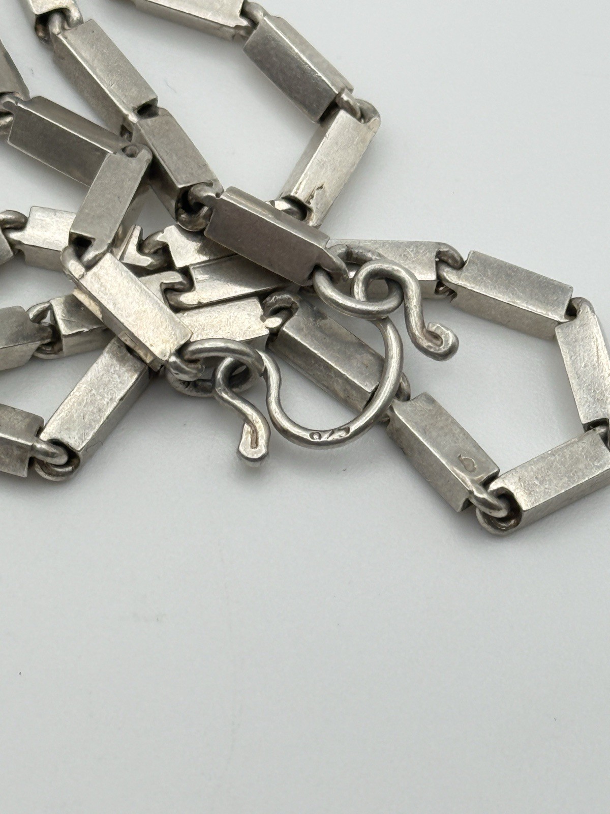 Vintage Heavy 925 Sterling Silver Modernist Bar Link Chain Necklace, 25 inch 33g