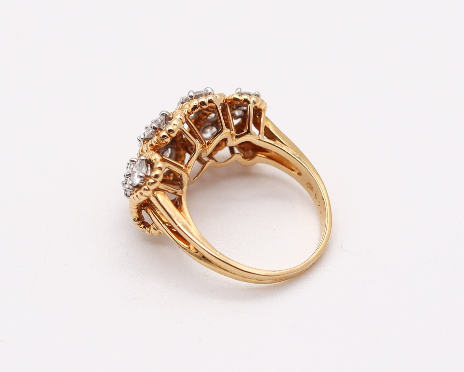 OSCAR HEYMAN 1970 Band Ring In 18Kt Gold, Platinum & 1.24 Ctw in VS Diamonds