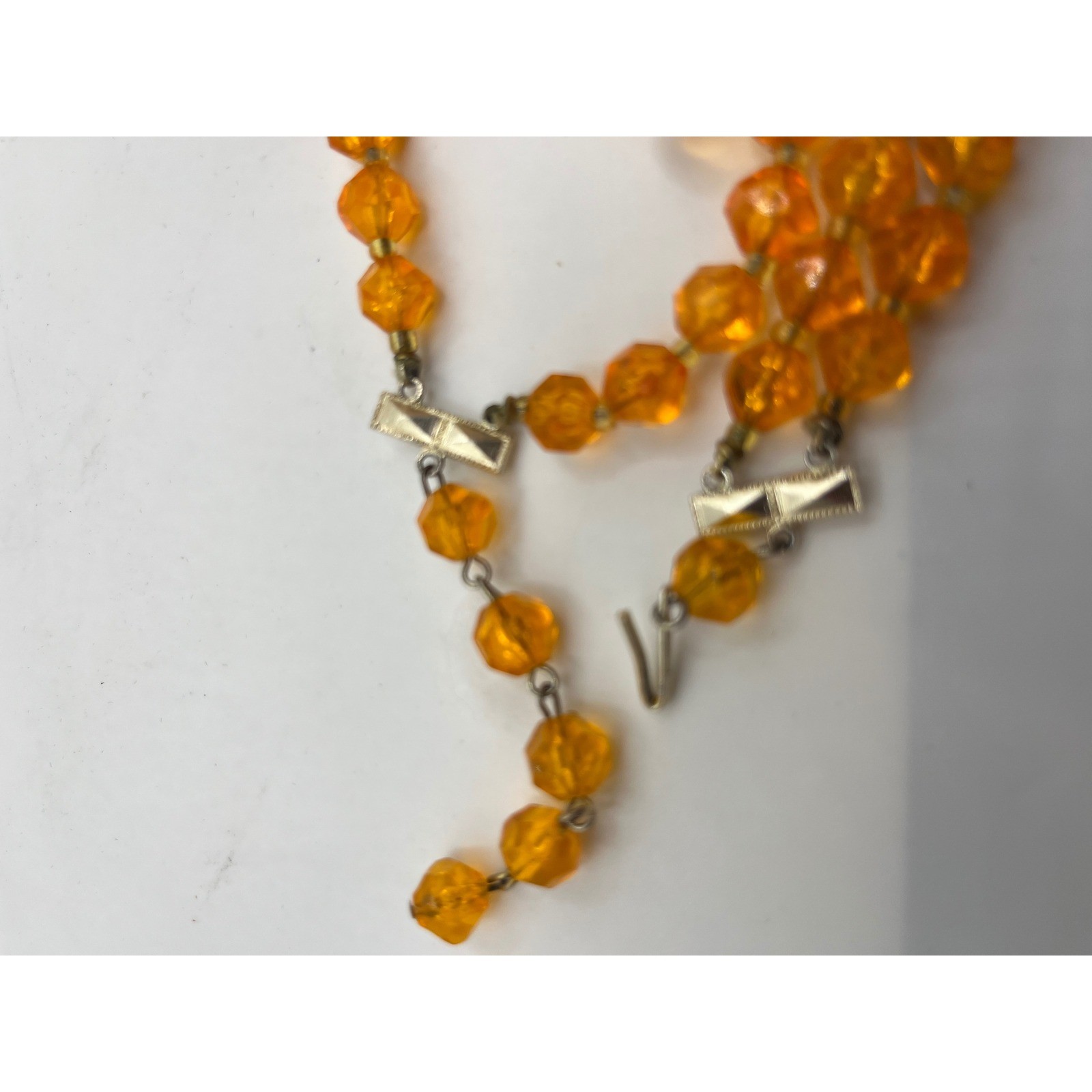 Vintage Amber Color Bead Necklace Costume Jewelry Double Strand 20 Inches