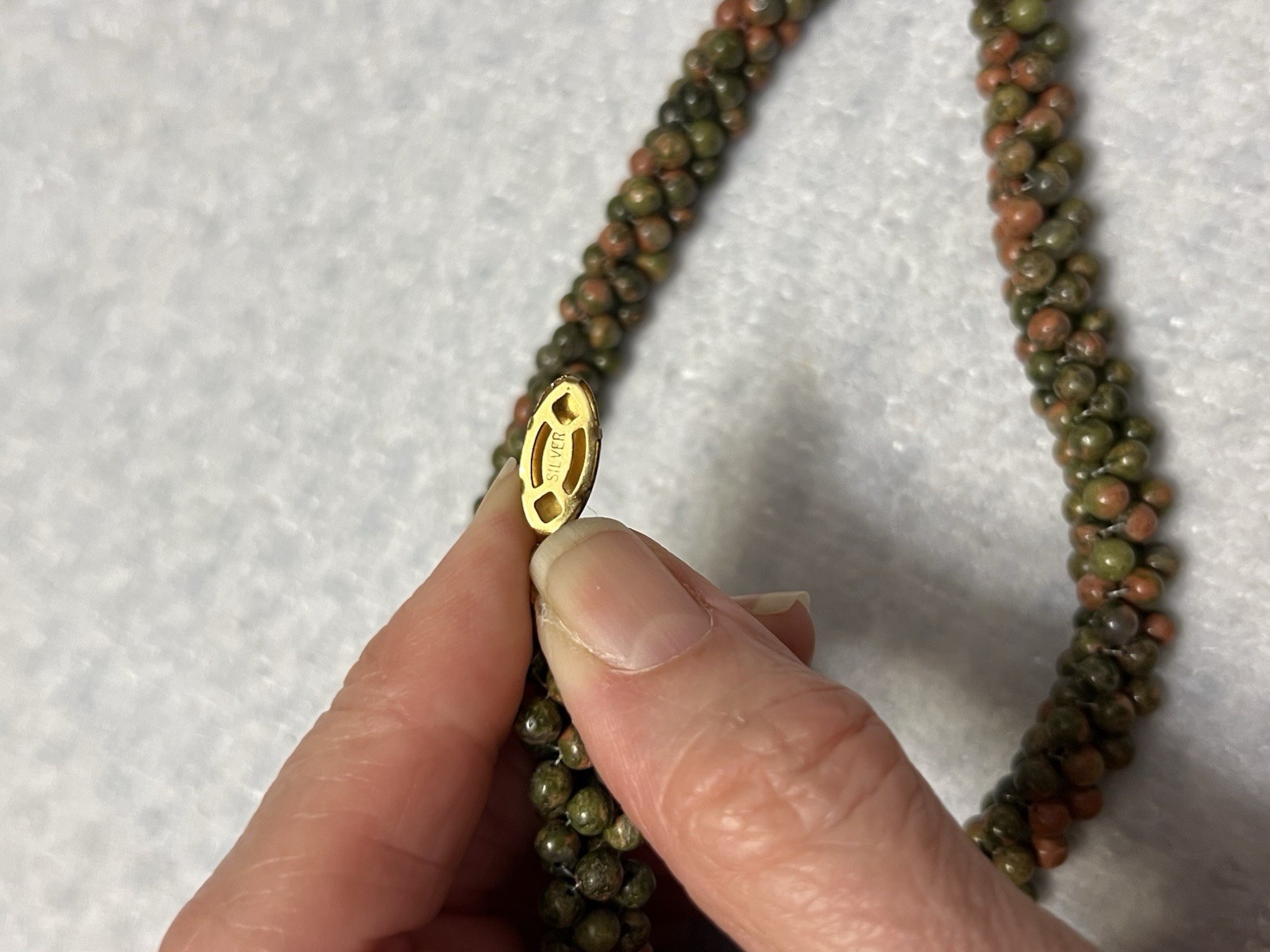 VINTAGE SOUTHWESTERN ARTISAN UNAKITE STONE NECKLACE 22.5” STERLING SILVER 925