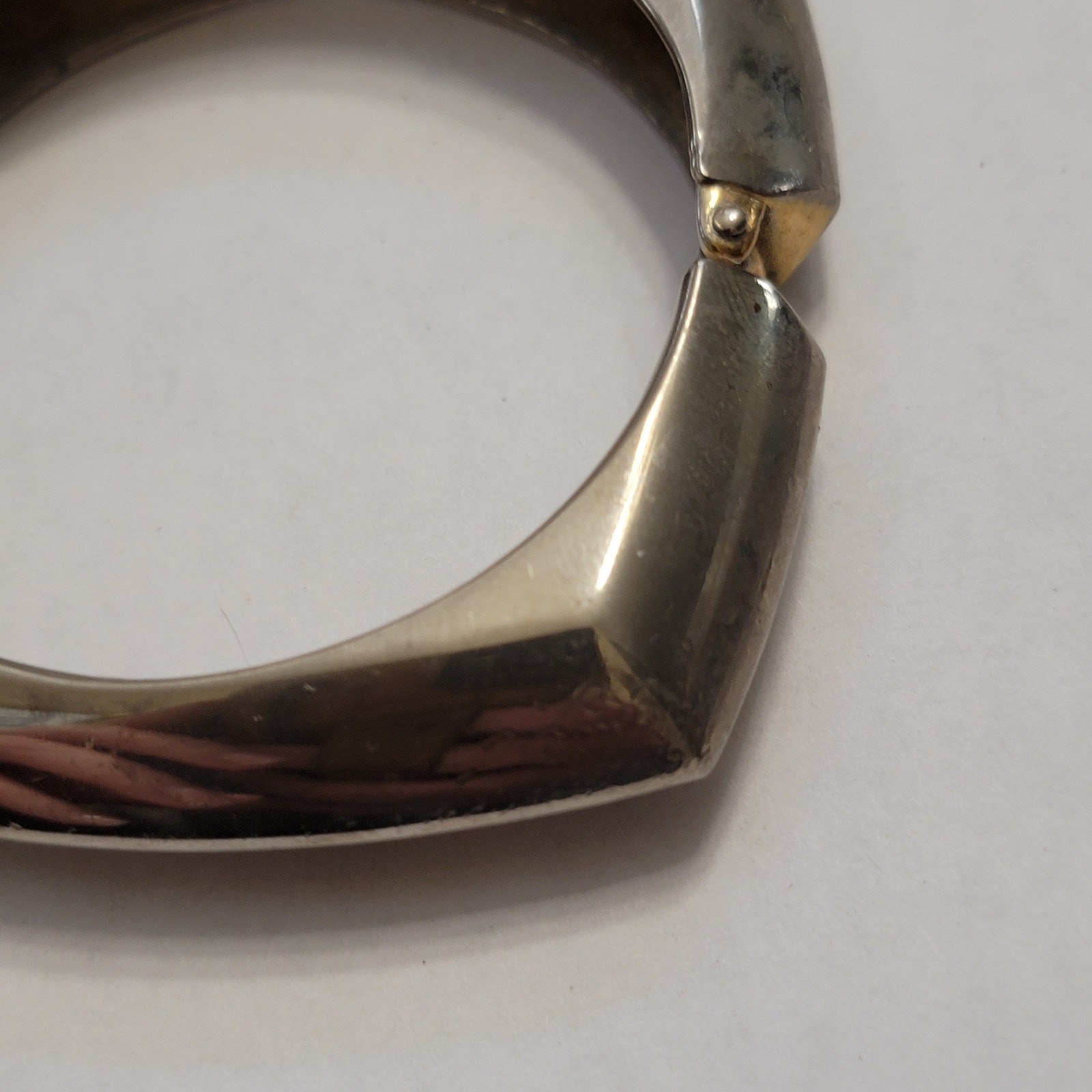 Vintage Silver Tone Hinged Bangle Bracelet, Chunky Square Cuff, Modern Minimal