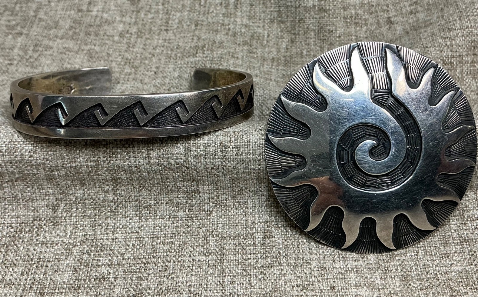 Sterling Silver Convertible pin/ pendent & Sterling Cuff bracelet, 49 Grams