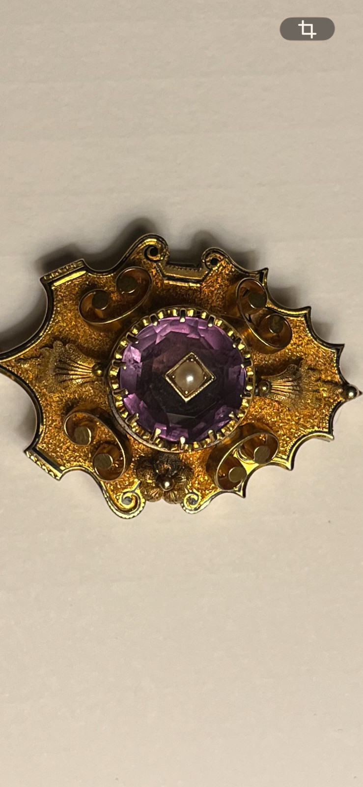 Antique Victorian Amethyst and Seeded Pearl Brooch 1870
