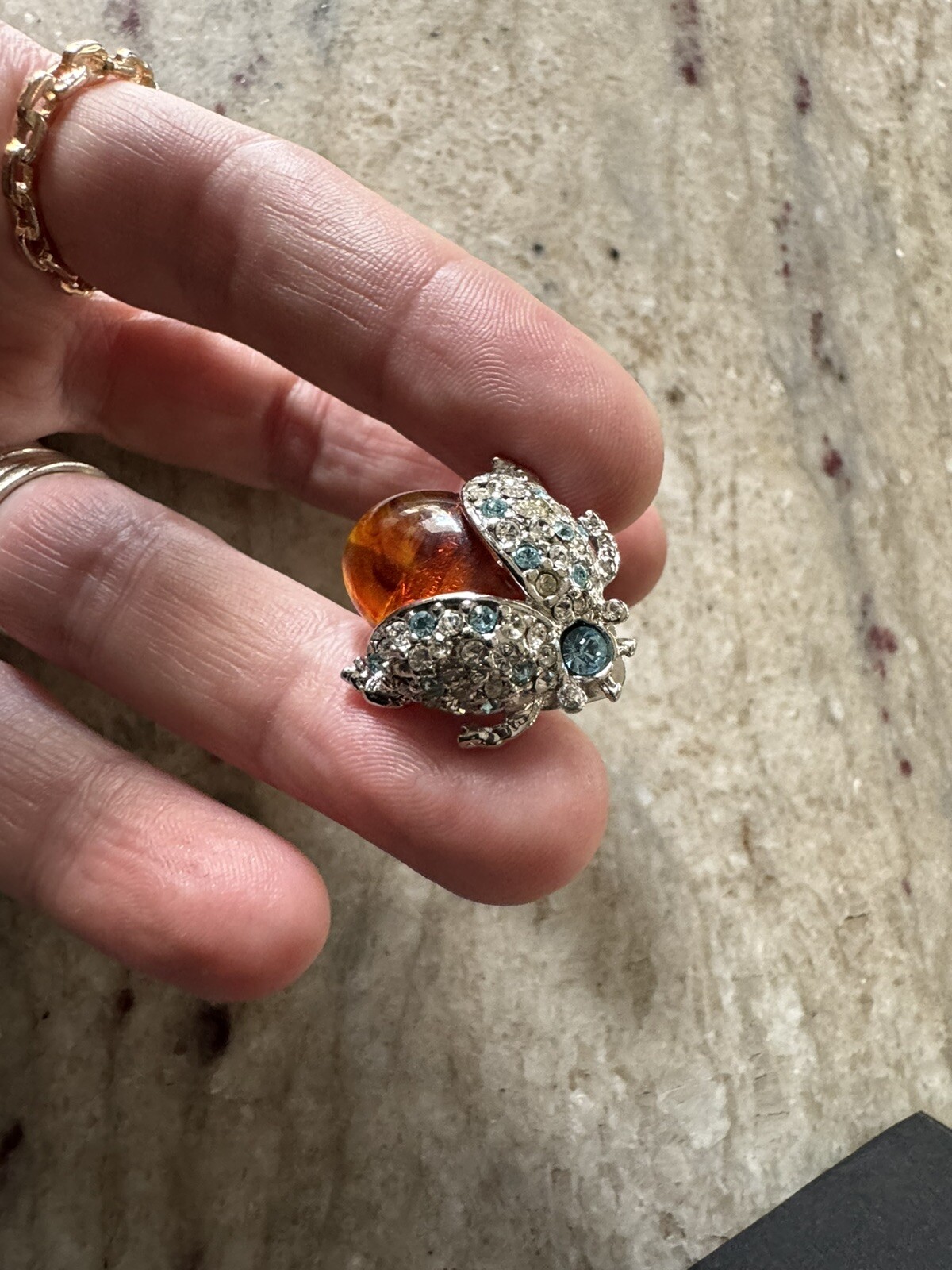 VTG CARLO ZINI Italian Designer Amber CZ Rhinestone Bee Lady Bug Earrings