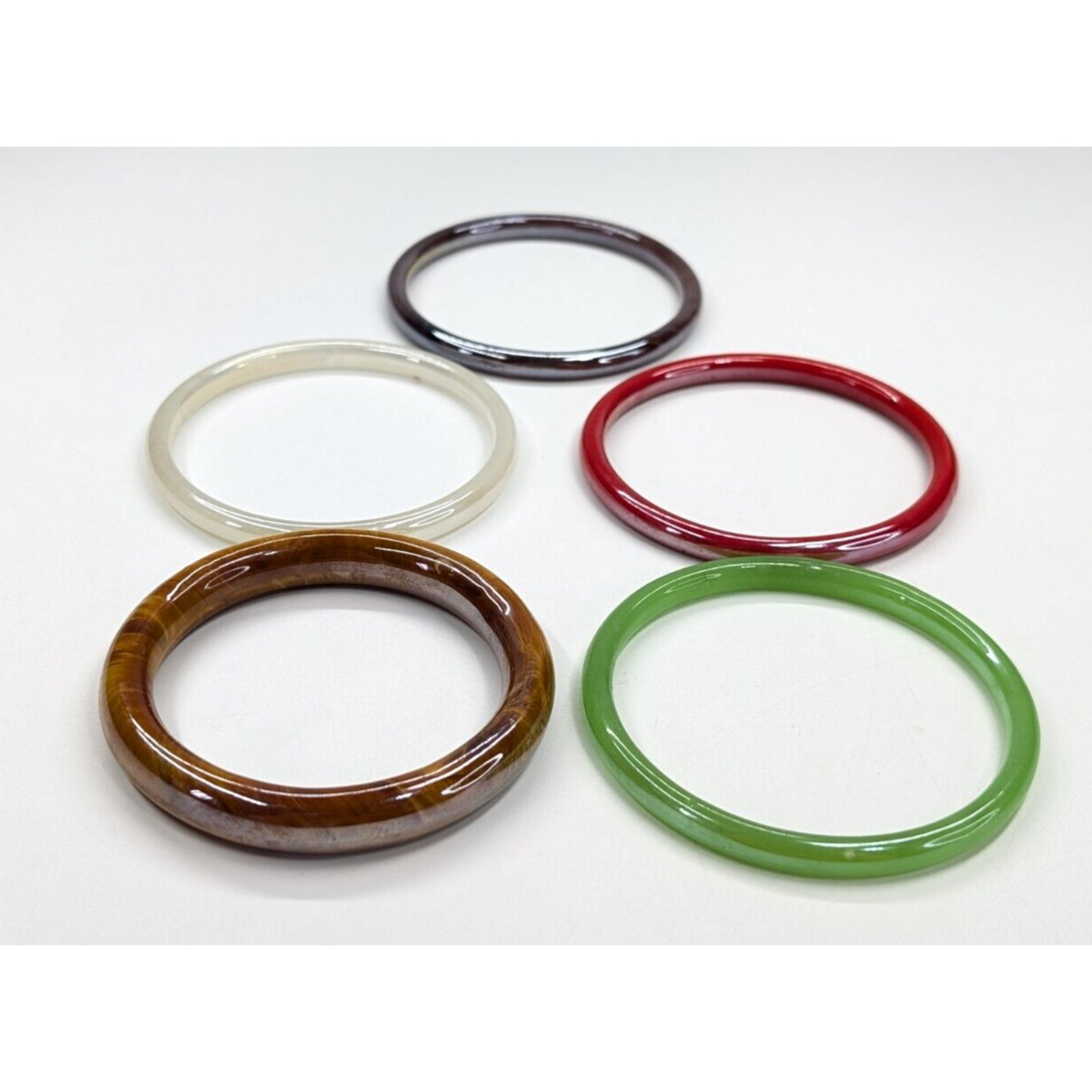 VTG Multicolor Iridescent Glass Purple Red Green Lot of Five Bangle Bracelets