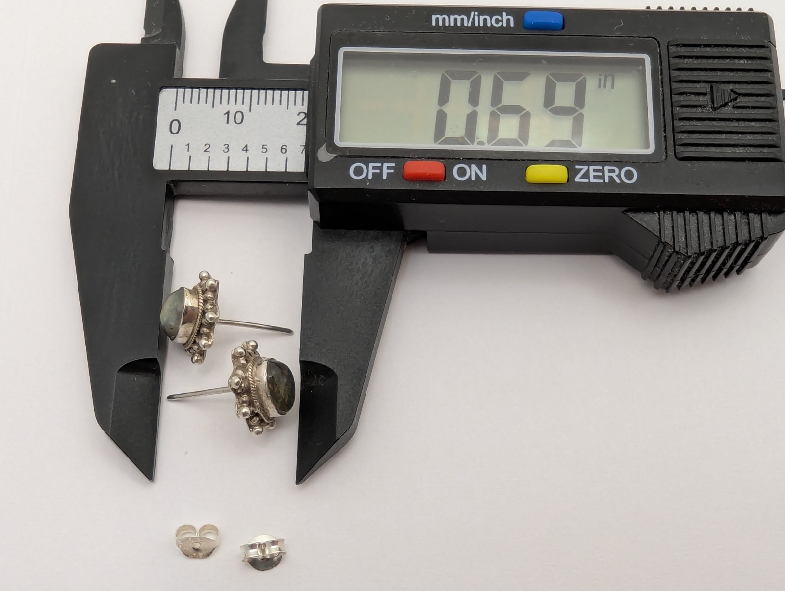 925 STERLING SILVER With LABRADORITE STONE POST / STUD EARRINGS. 17.5mm Long