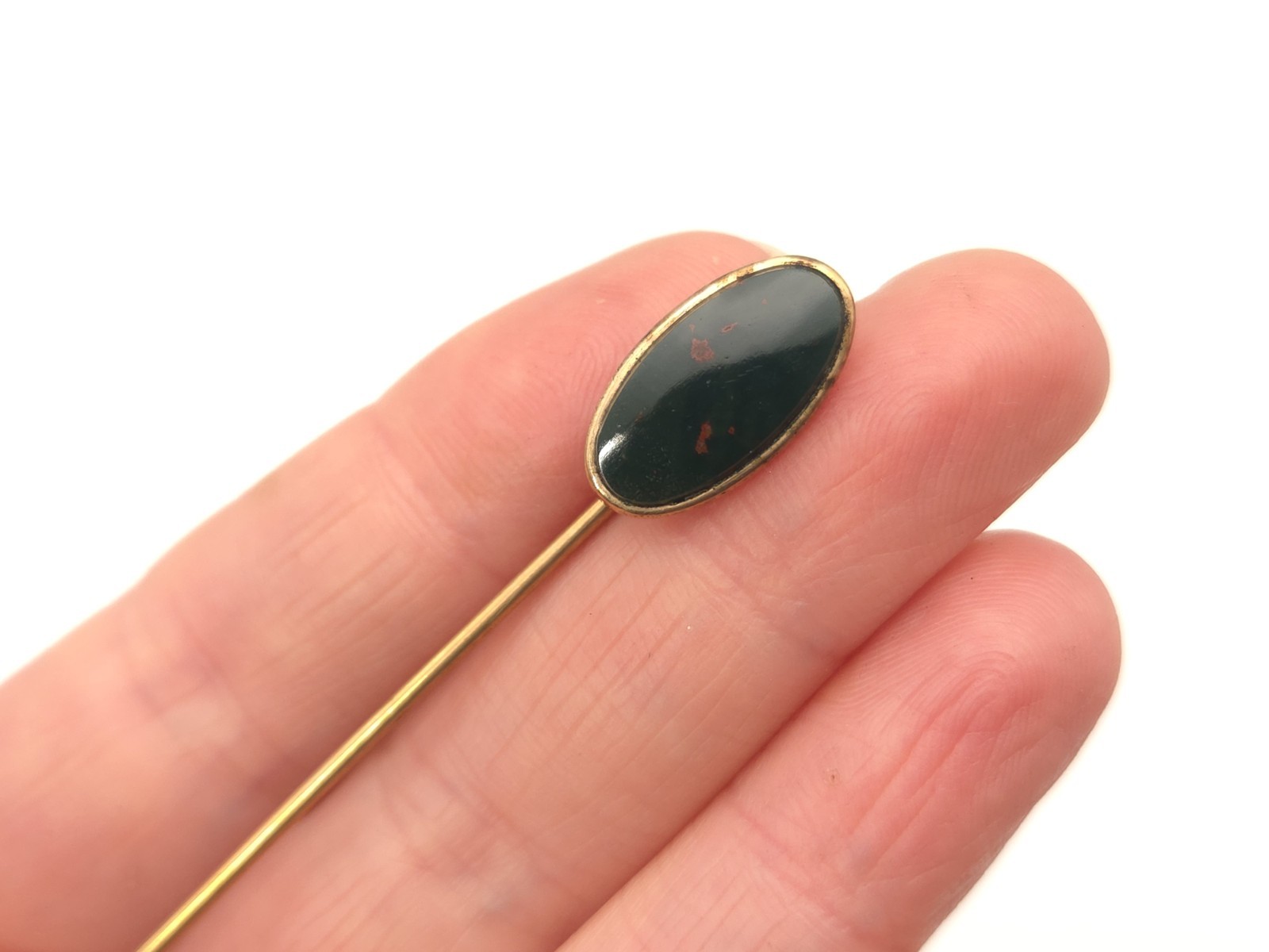 Vintage Antique Art Deco Solid 10K Gold & GF Bloodstone EIF CO Stick Hat Pin