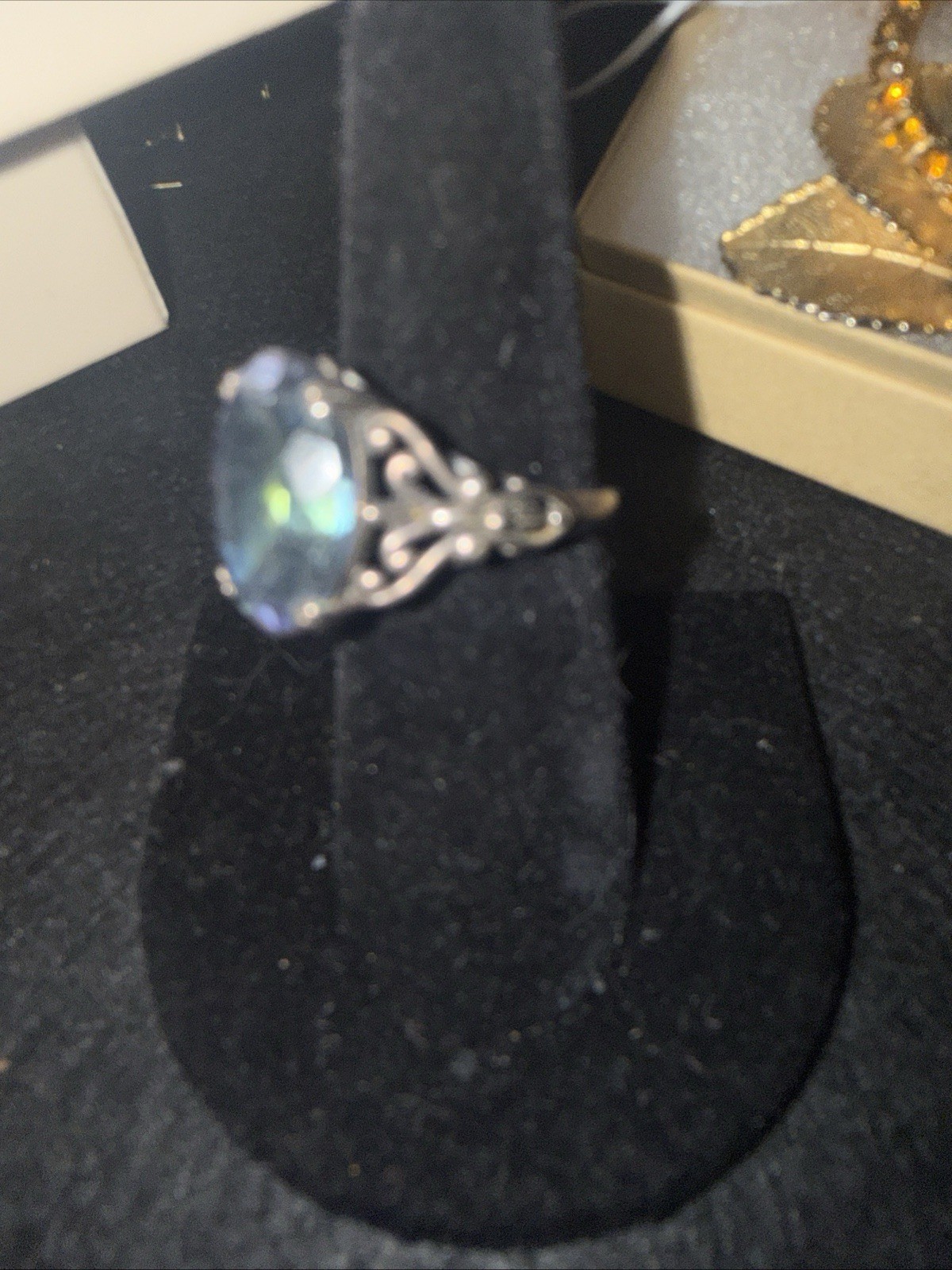 Sterling Silver Rainbow Topaz Aquamarine Blue Ring Size7. Very Pretty Antique