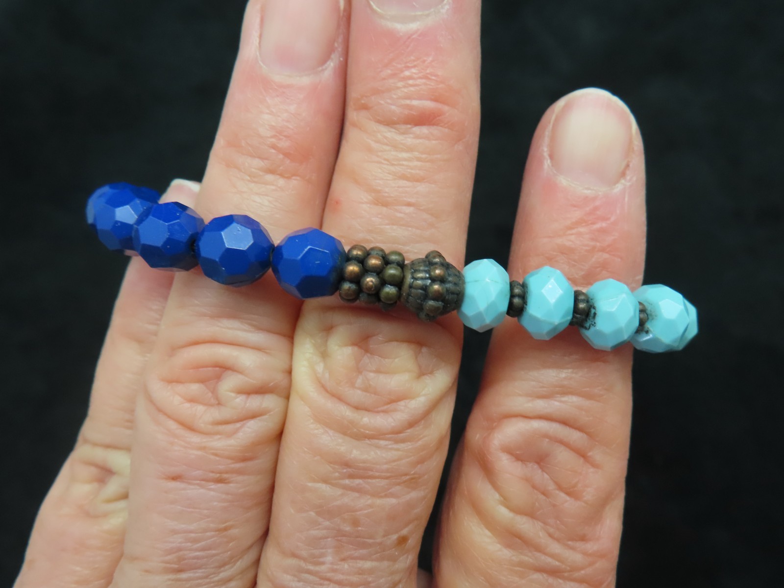 Vintage Contemporary Teal & Blue Bead Stretch Bracelet