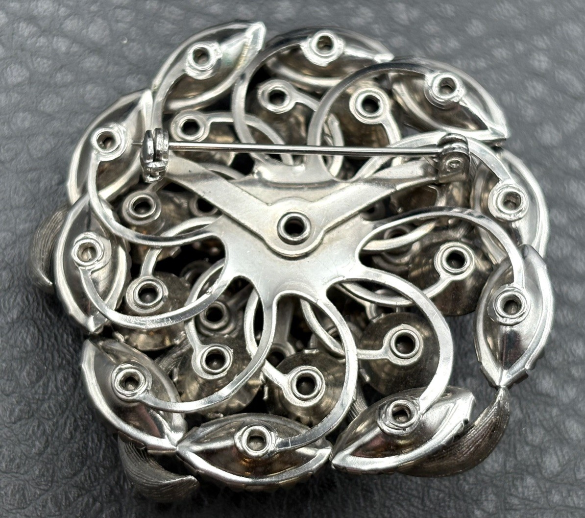 Vintage 2” Silver Tone Prong Set Smokey AB Rhinestone Cluster Statement Brooch