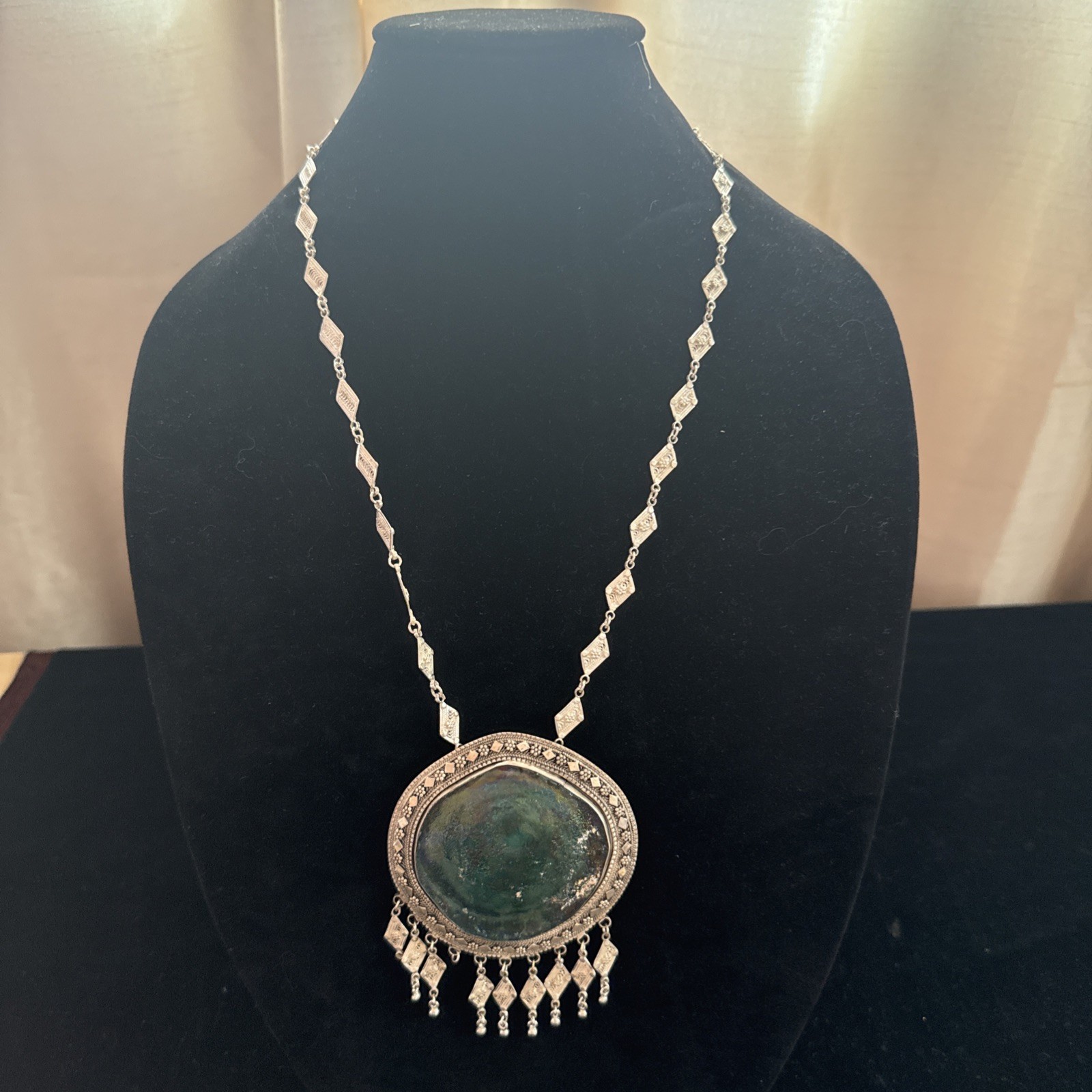 Antique Yemenite Roman Glass Necklace Sterling Silver See Notes