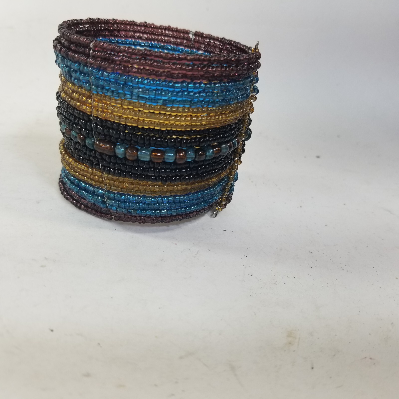 Seed Bead Cuff Bracelet Blue Yellow Black Boho Extra wide
