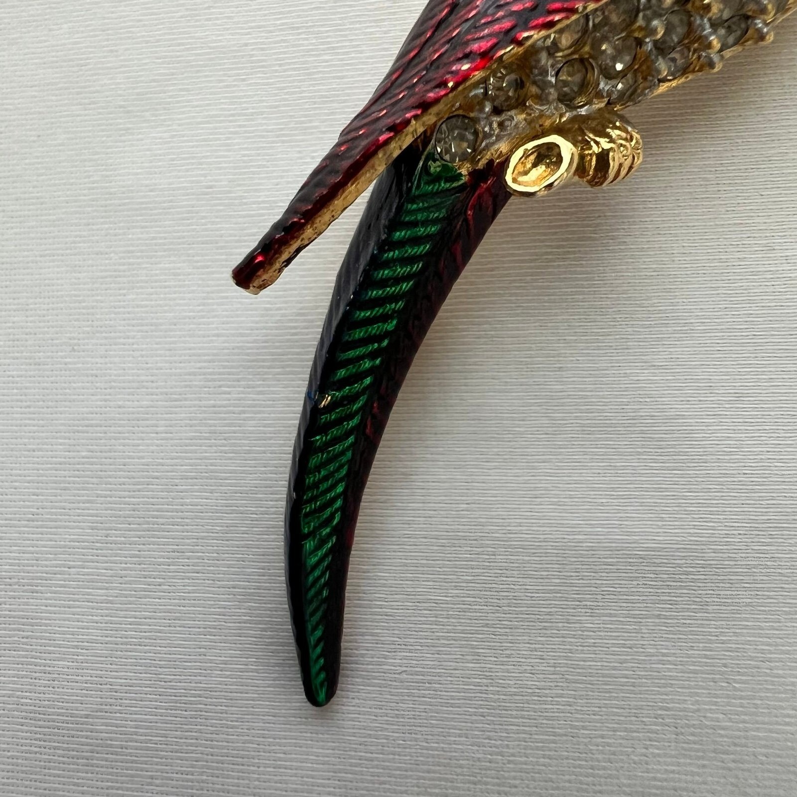 Vintage Pave Rhinestone Parrot Brooch Pin Guilloche Enamel Colorful Macaw Bird
