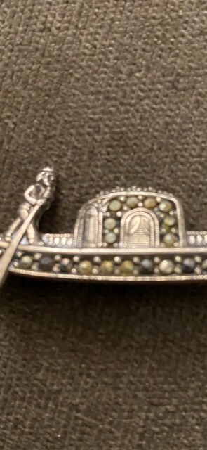 .800 Silver Pin Chinese Sampan Boat Marcasite Brooch No Issues  Almost 2 In Long
