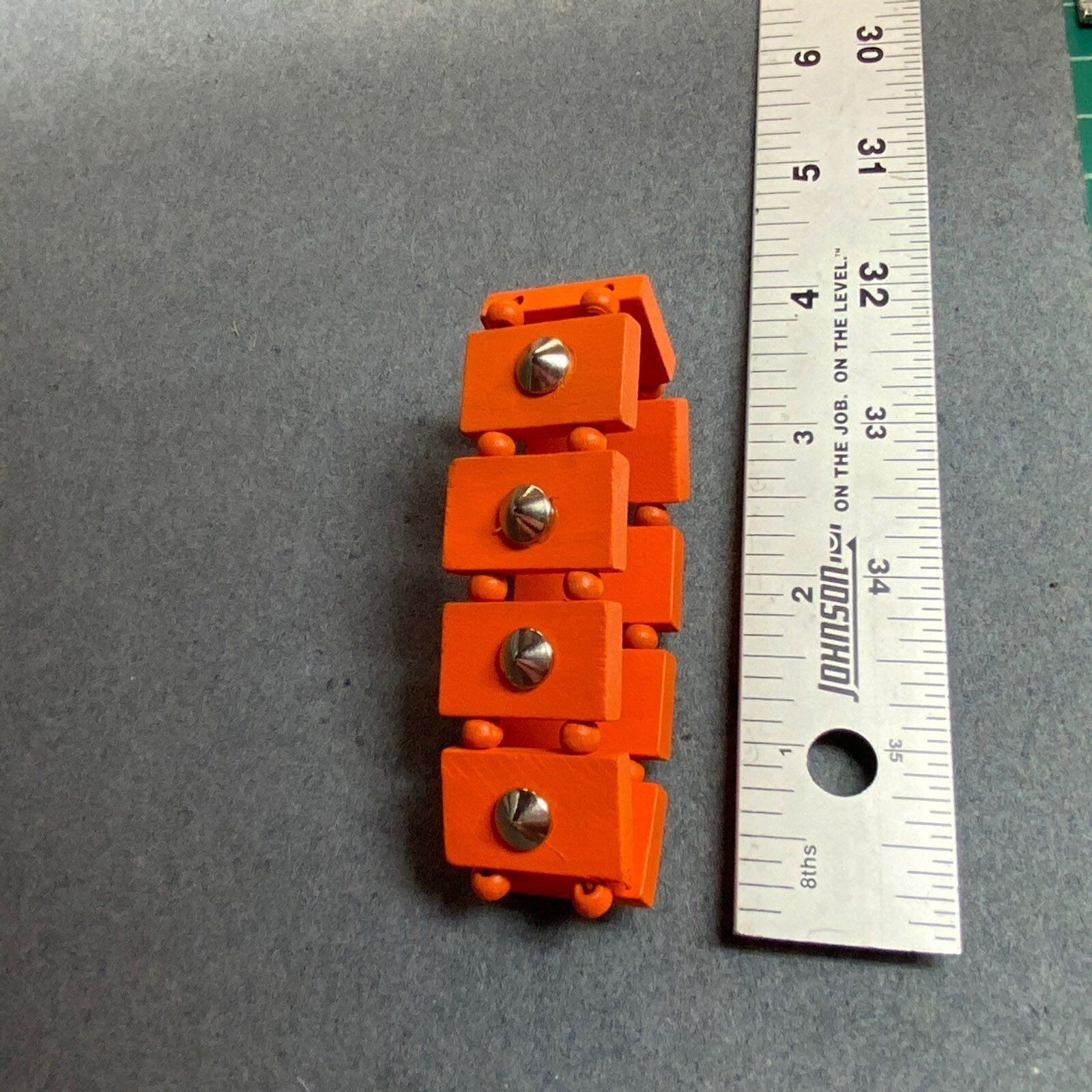 Pointed Stud Stretch Bracelet 7 In Orange Wood Block Silver Retro Punk Goth Emo