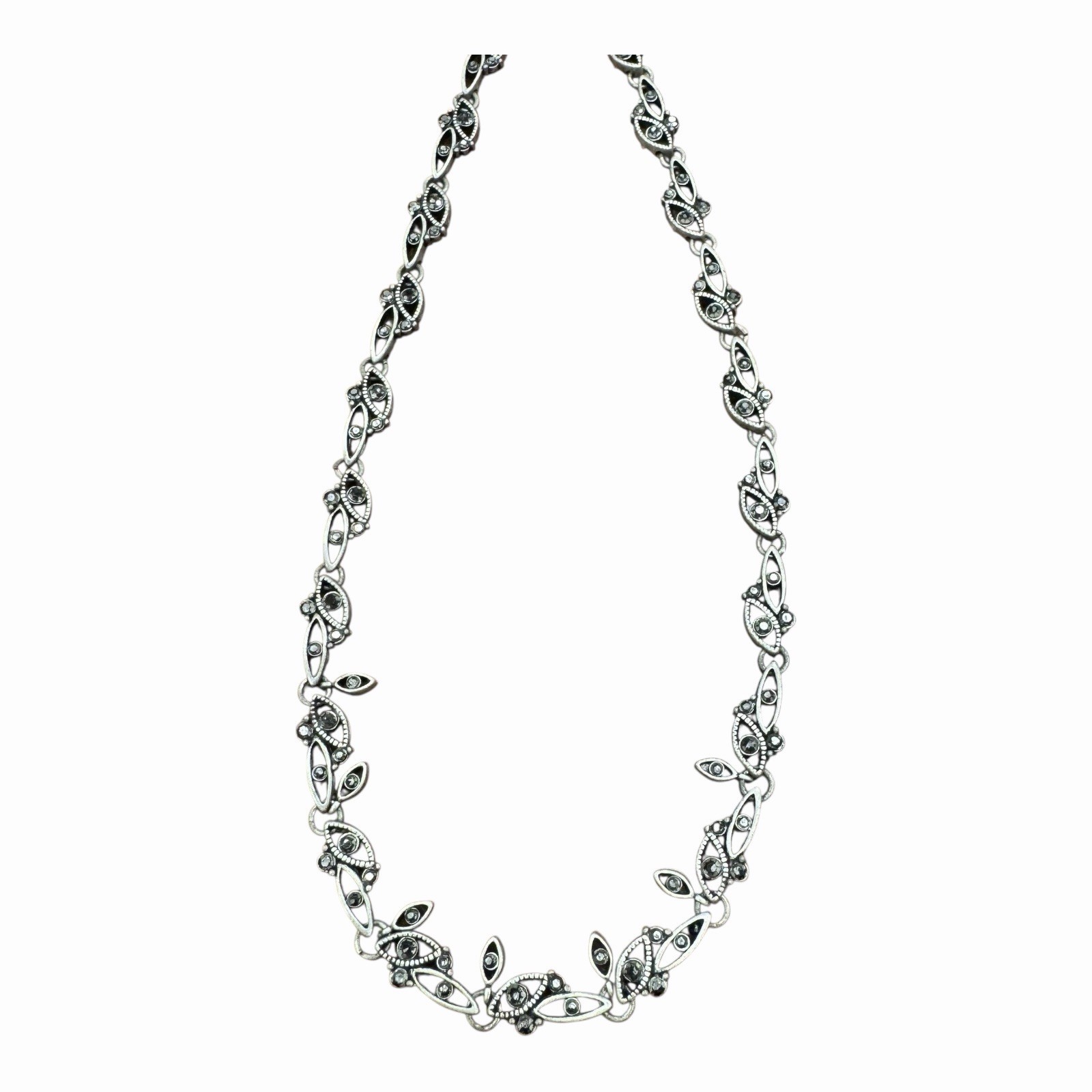 Crown Trifari Necklace Silver Tone With Marcasite 15.5 in – 17.5 in Adjustable