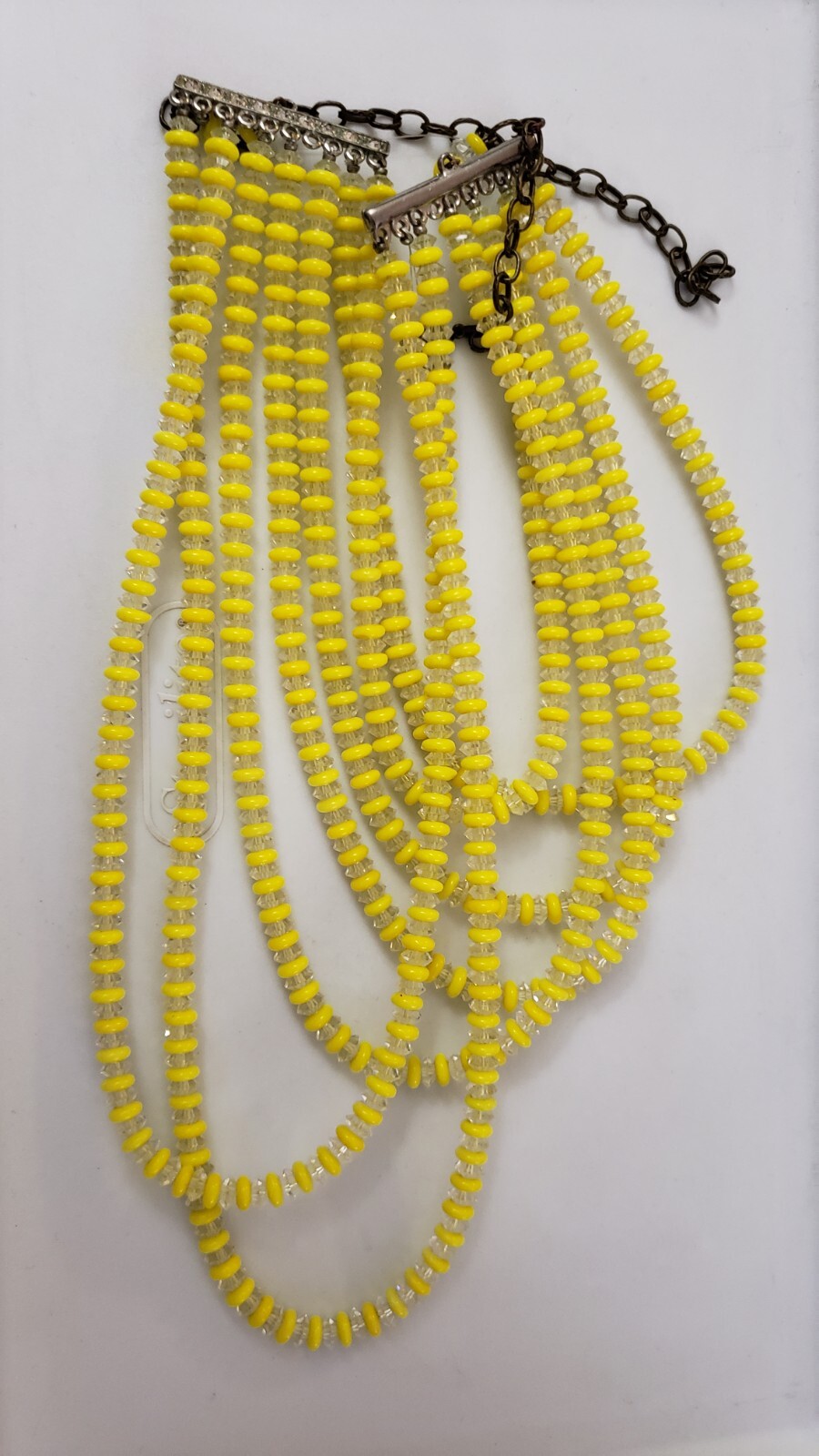 Older Yellow & Clear Glass Crystal Rhinestone 7 Stand Choker Necklace Adjustable
