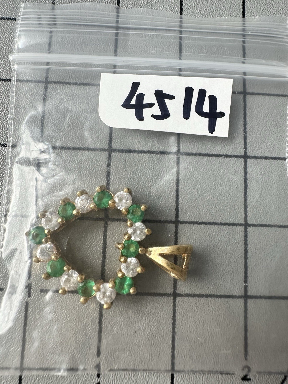 Vintage Green Clear Stone Open Heart Pendant