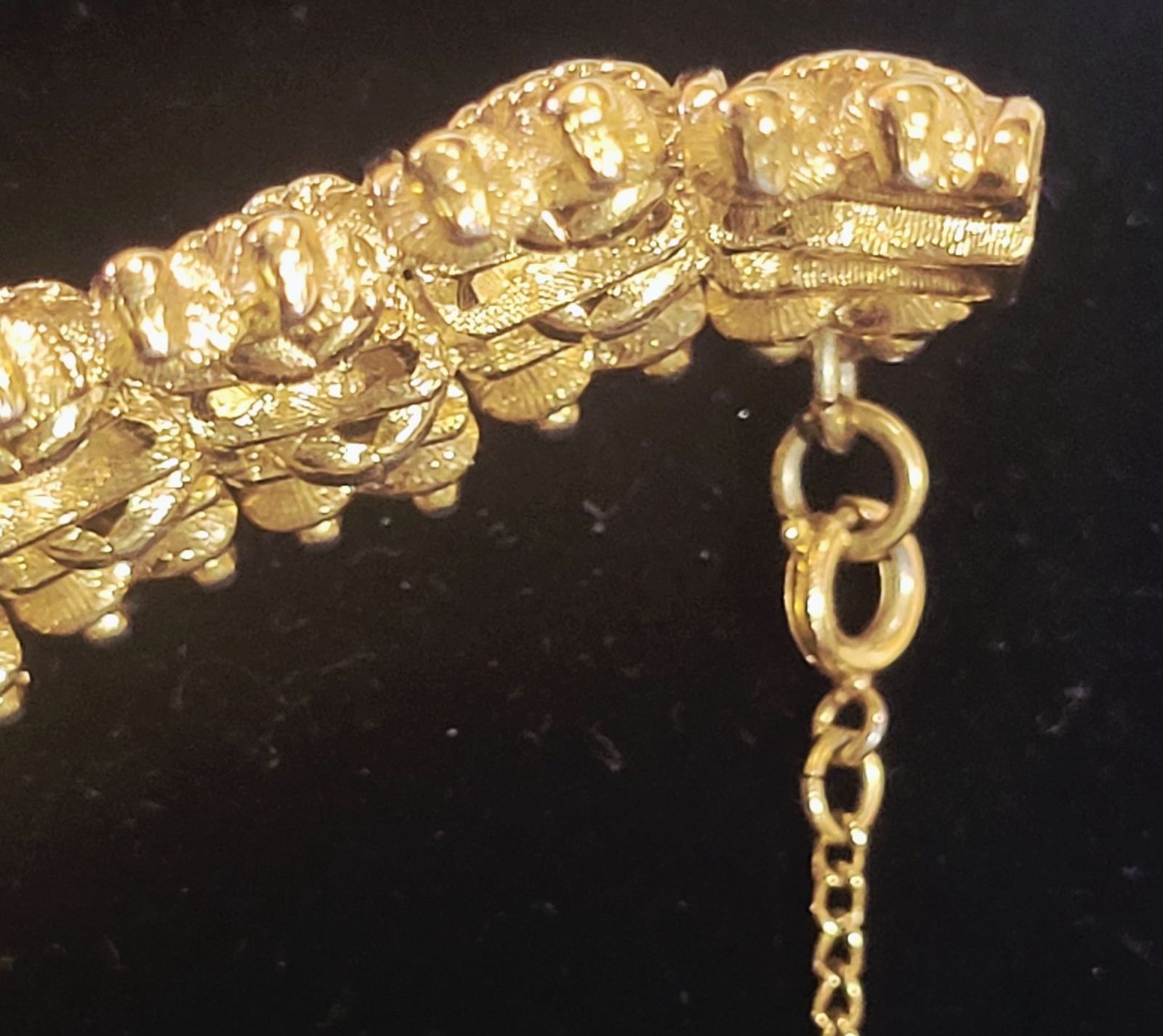 Vintage Monet Wide Link Statement Bracelet Safety Chain Double Clasp 7″ Goldtone