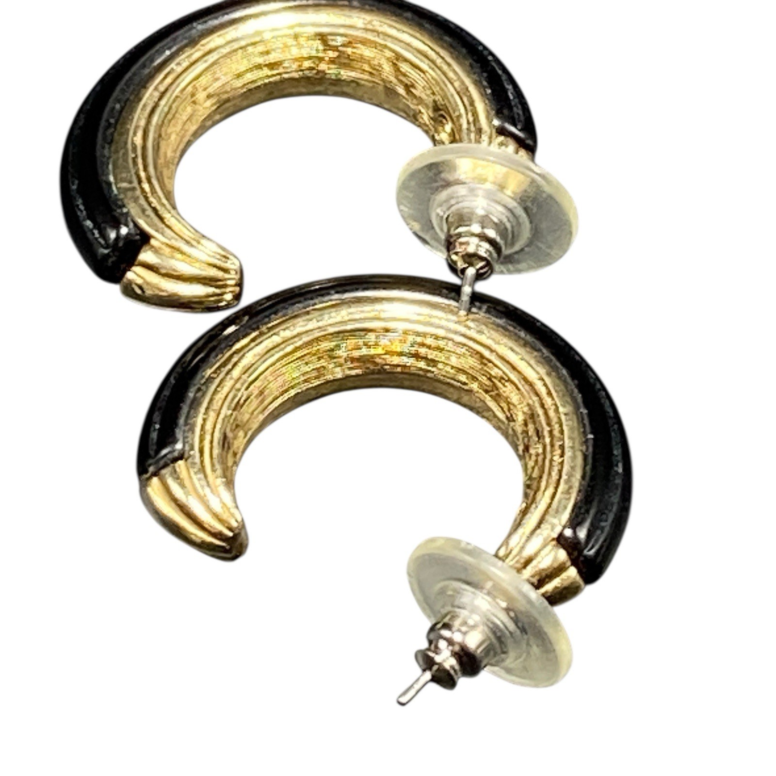 Vintage Sarah Coventry Black and Goldtone Earrings About 1-1/8″ Across