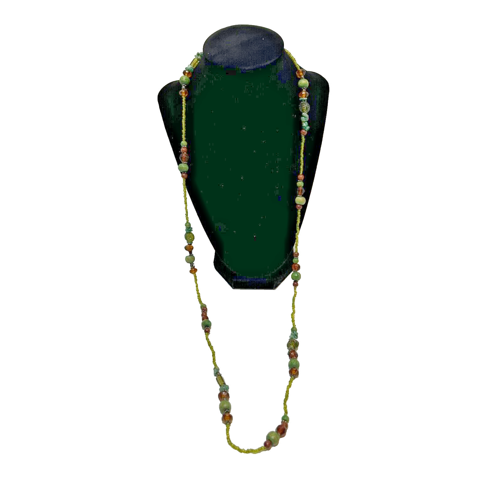 Vintage Womens Pull Over Necklace Multi Beads Wood Rock Plastic Multicolor 19″