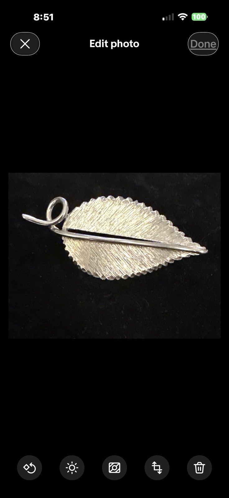 Vintage Silver Tone Leaf Brooch Pin Brushed Textured Swirl Stem 3” Nature