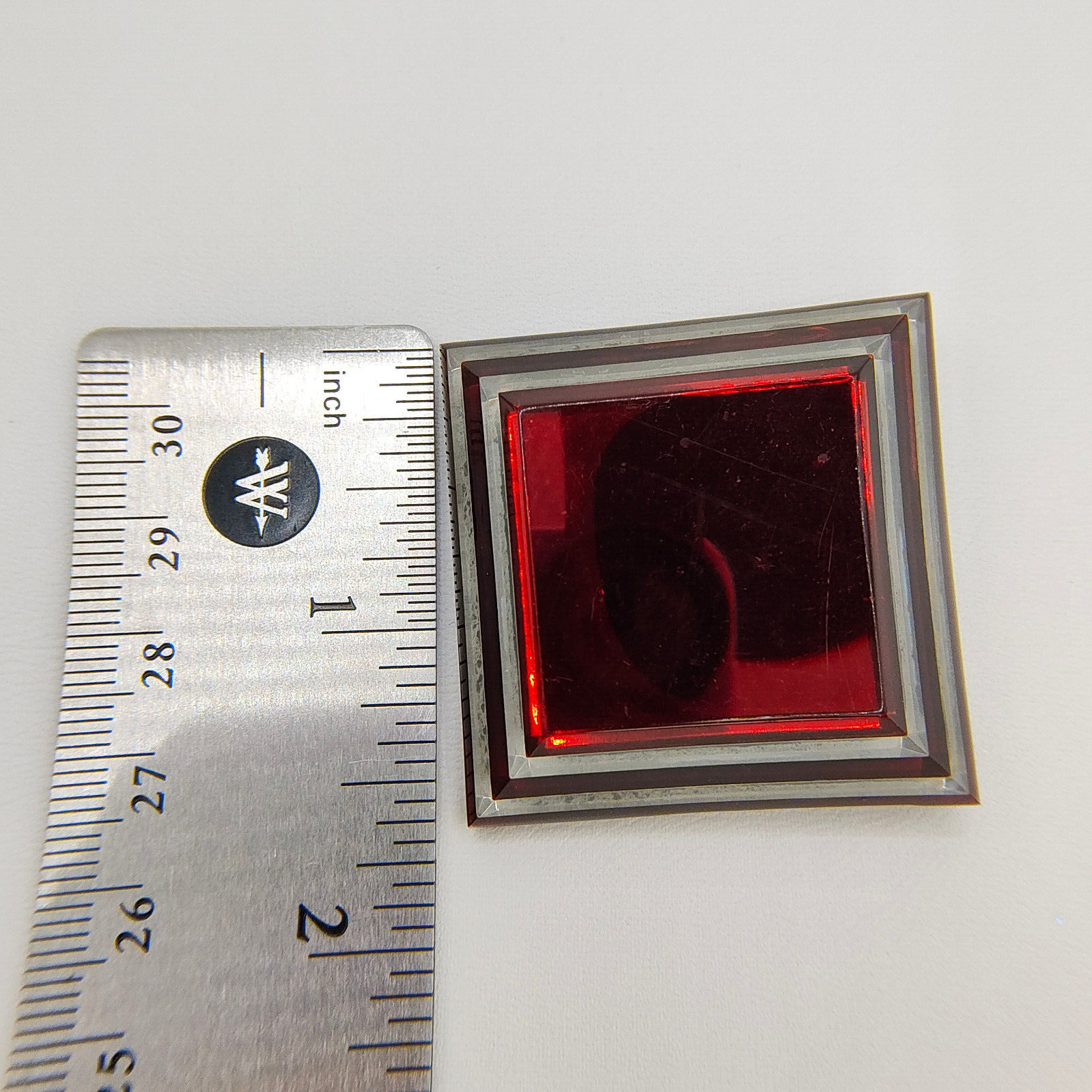 Vintage Minimalist Brooch Pin Red Layered Square Plastic Abstract Unique Signed