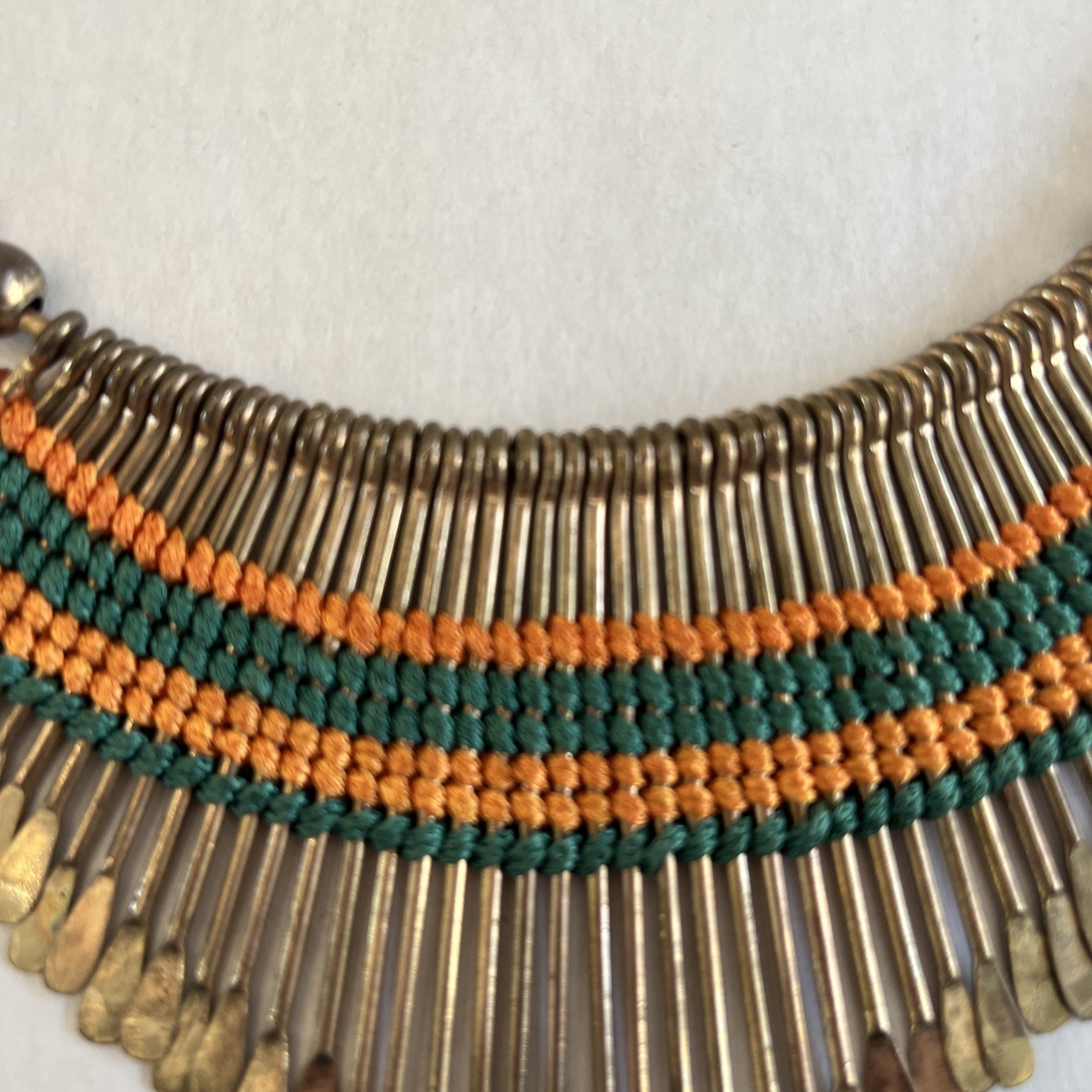 Vintage Fringe Statement Necklace Collar Bib Choker Beaded Bright Colors Patina