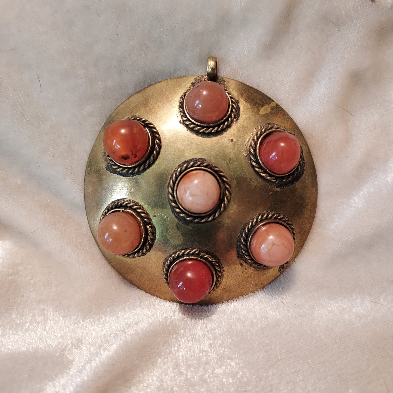 Jewelry, Brass Agate carnelian pendant, Renaissance, Art Piece. Natural Petina