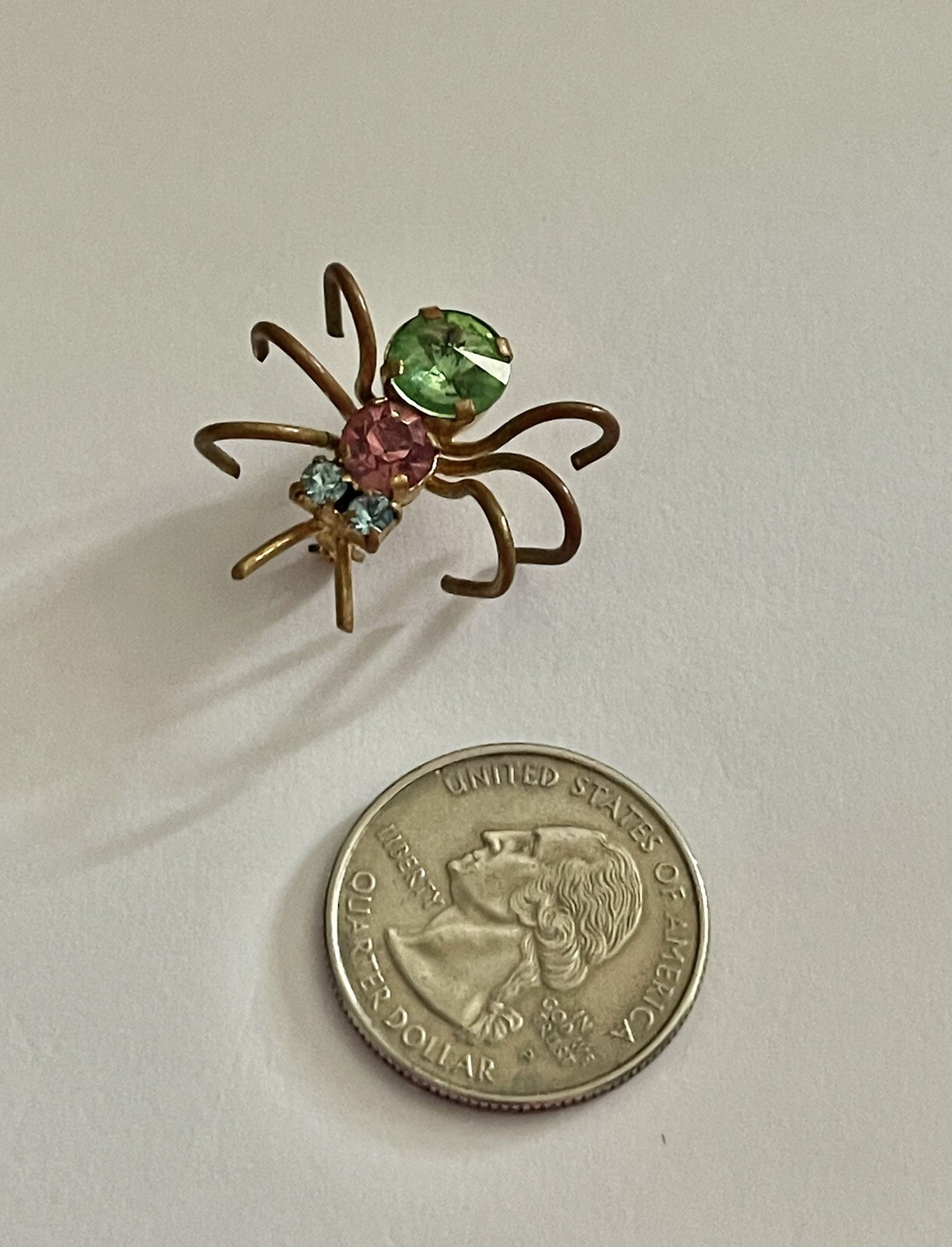 Antique Austrian Pastel Crystal Art Glass Spider Bug 6 Legs Goldstone Brooch
